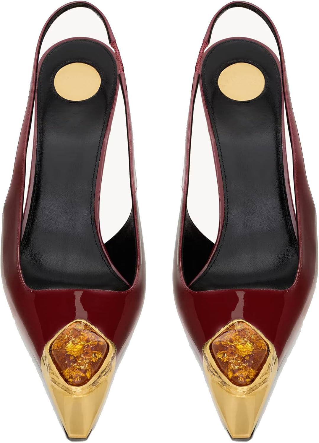 THESHY Womens Slingback High Heels Metal Pointed Toe Stiletto Heels Gems Embellished Stretch Slingback Pumps Patent Leather Fashion Party Dress Shoes for Women - Image 5