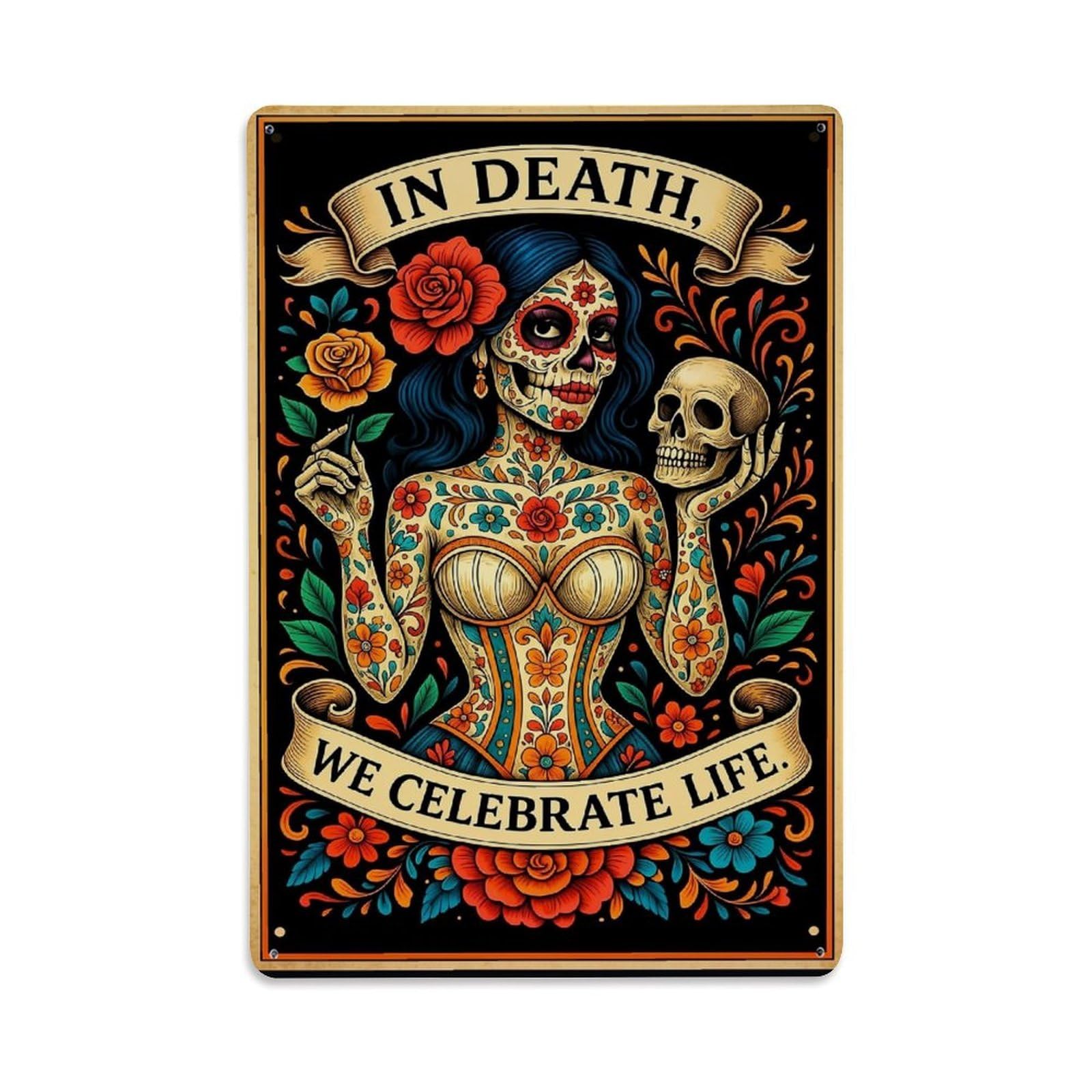 Jdfenggu Vintage Day Of The Dead Art Retro Metal Tin Sign, Metal Poster For Bar, Home, Man Cave, Kitchen, Laundry Room Art Decor 8X12 Inch