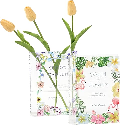 Miniatura 6 de Jarrón en forma de libro, jarrón acrílico en forma de libro para flores, jarrón de flores en forma de libro transparente, jarrón pequeño en forma de