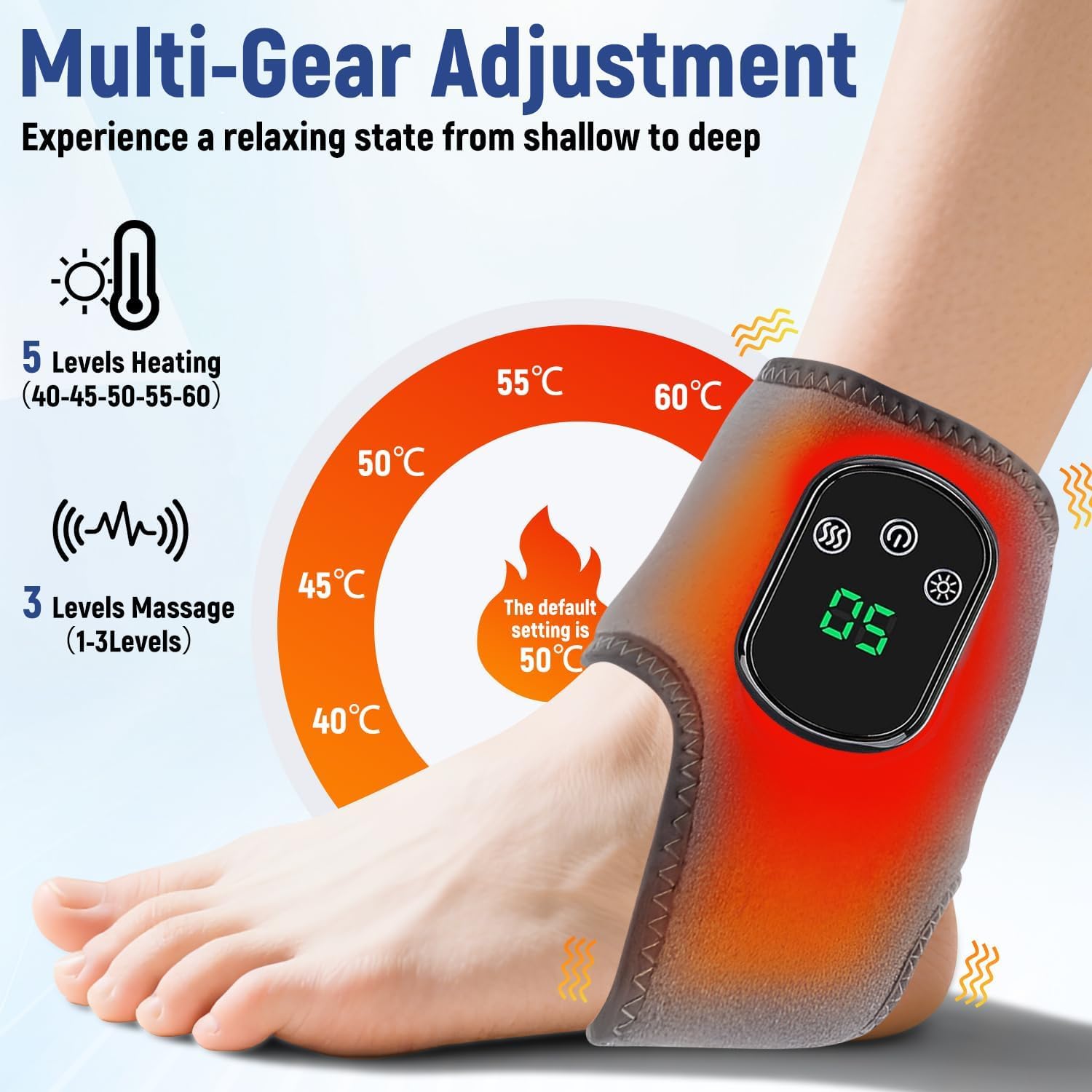 2 Stück Fussmassagegerät, 3-In-1 Elektrische Fußmassagegerät mit 5 Wärmestufen und 3 Vibrationsmodi, Kabellose Massagegerät für Füße Knöchel