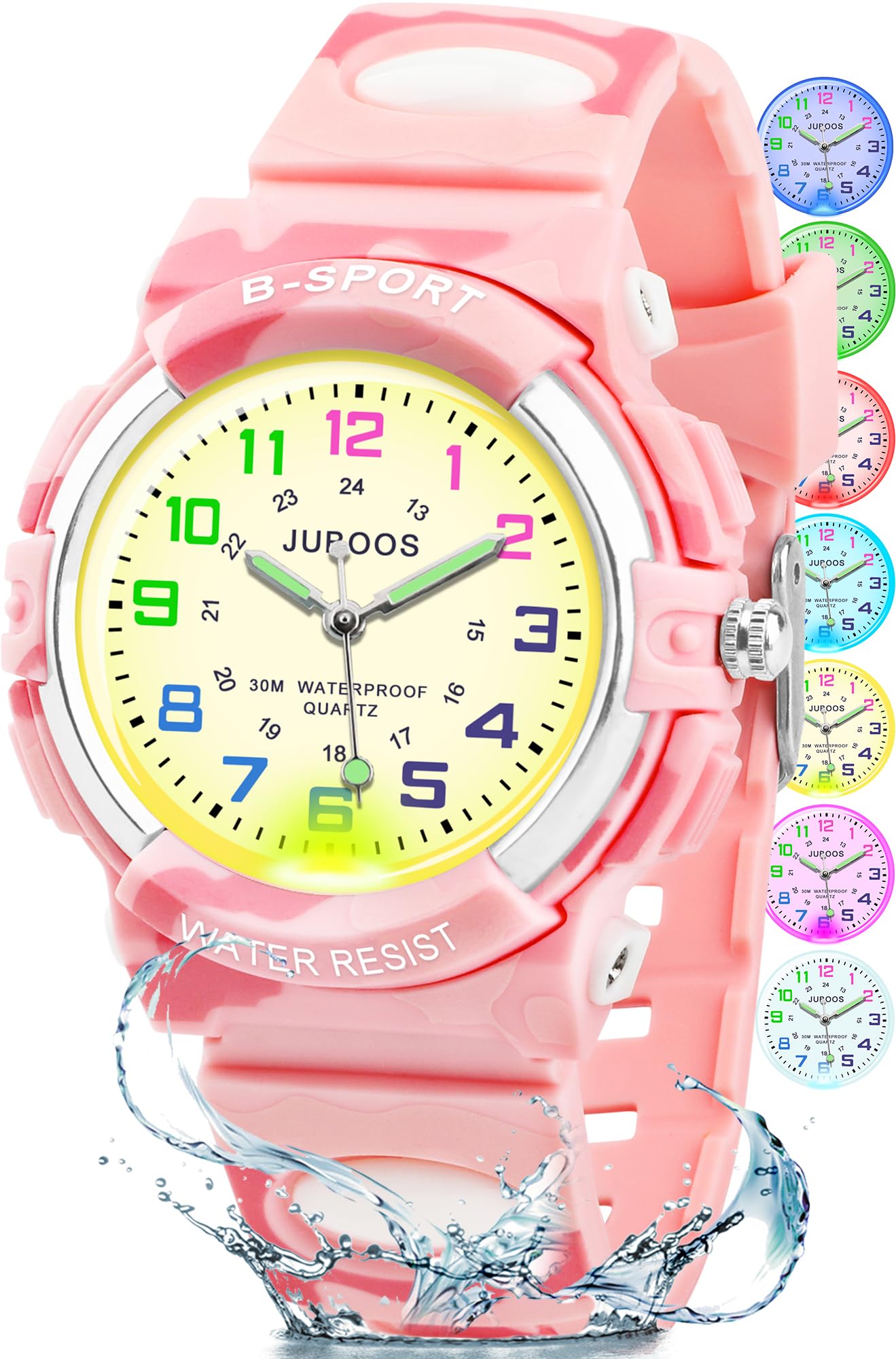Juboos Neue 7-Farbige Kinderuhren, Kinderuhr Jungen Mädchen Analog Quartz Uhr mit Armbanduhr Kautschuk Wasserdicht Outdoor Sports Uhren 5-16