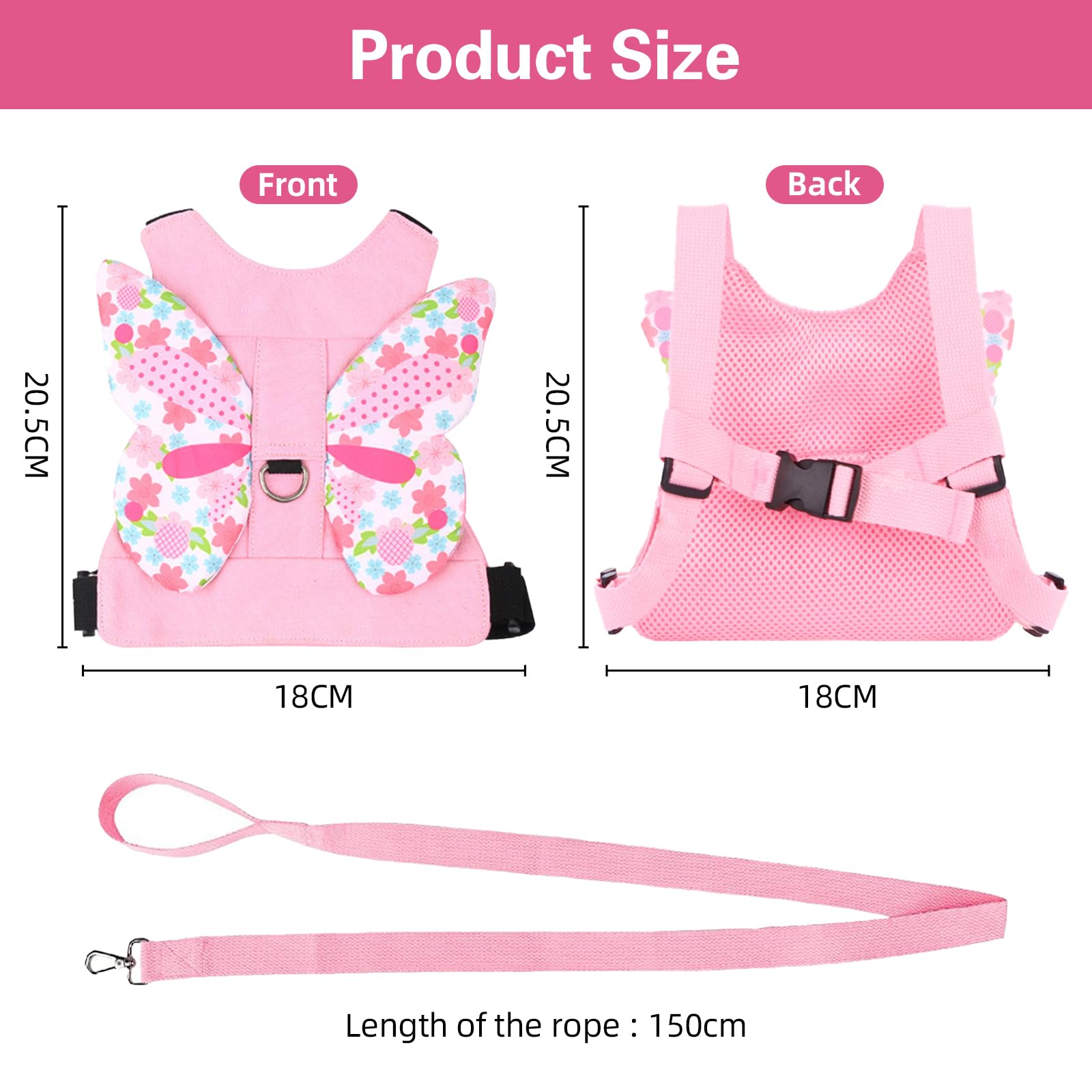 Baby Reins, Toddler Reins, Baby Walking Harness with Safety Rein & Butterfly Wings, Safety Toddler Harness - Image 2