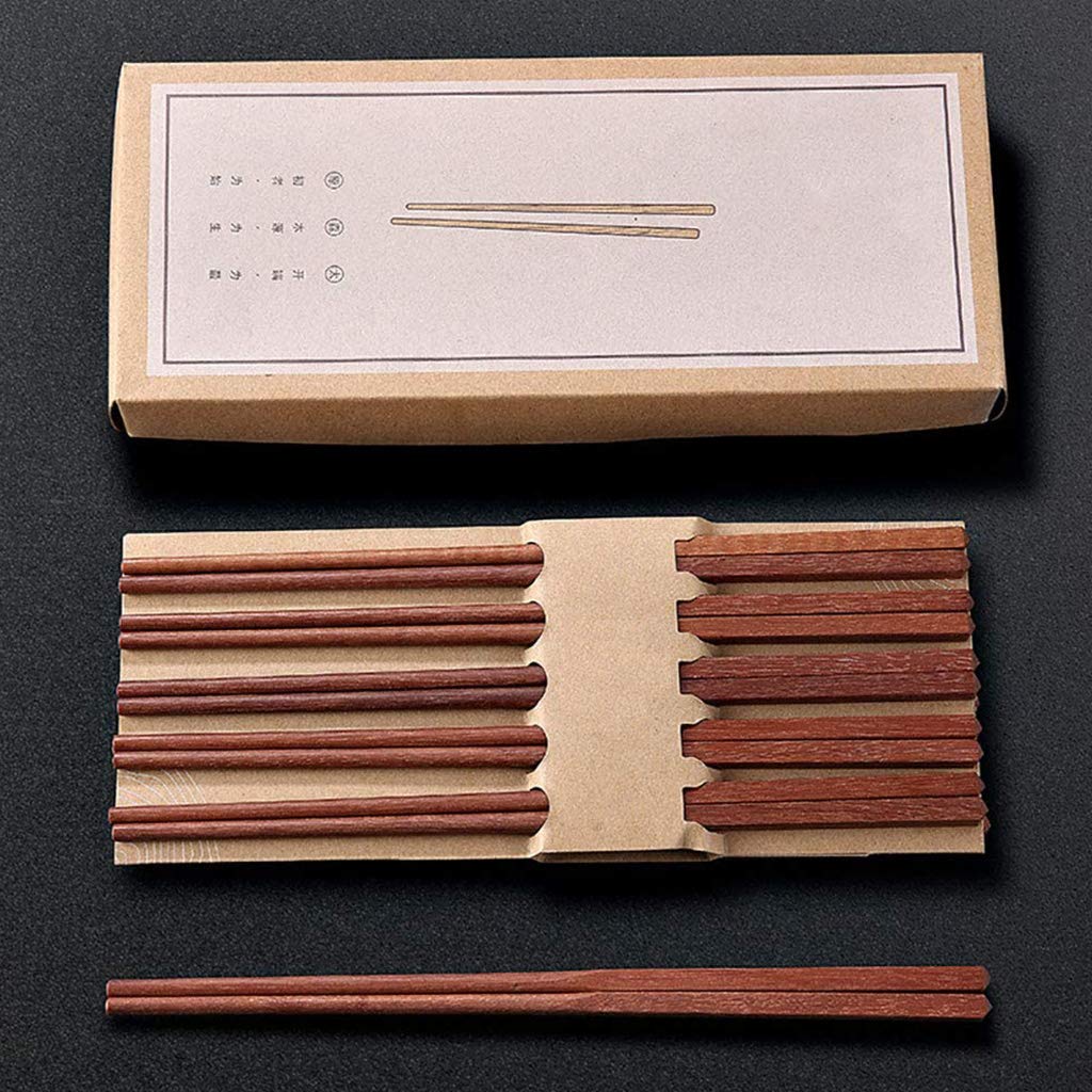 FAMMIX Lot de 10 paires de baguettes japonaises en bois naturel avec coffret cadeau, réutilisables, passent au lave-vaisselle, baguettes japonaises coréennes pour restaurant, maison B