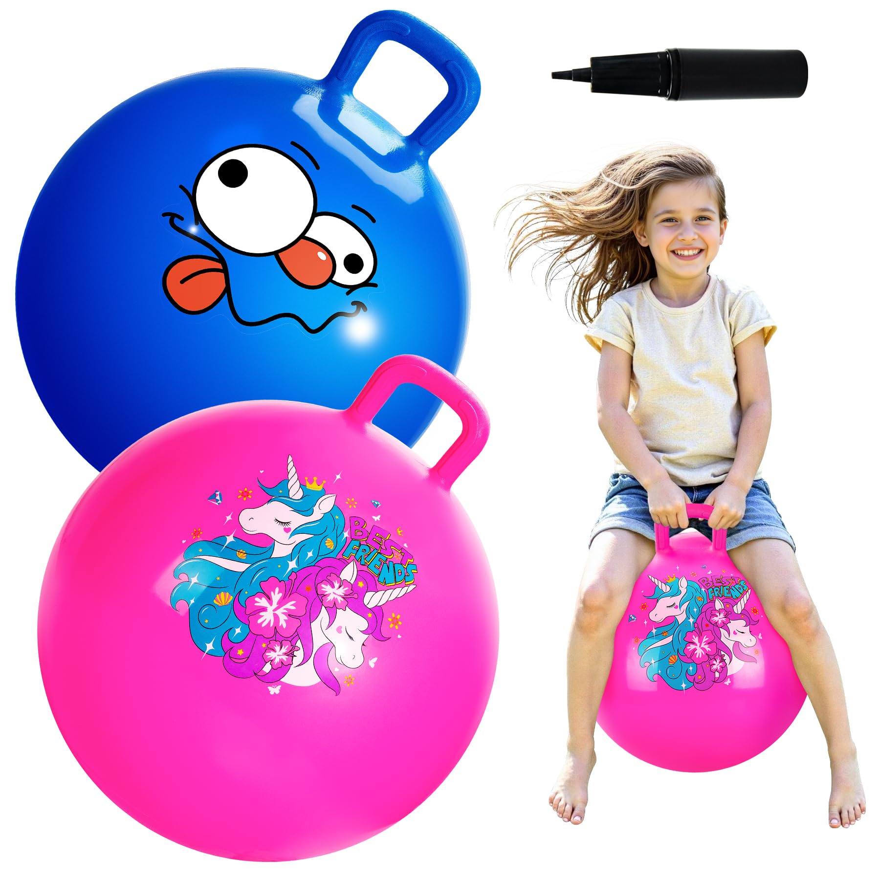 U&C Planet 2 Pack of Space Hoppers Hopperballs with Handle Hopper Toys for Kids Age 3-8 Garden Game Indoor & Outdoor Play Gifts for Children