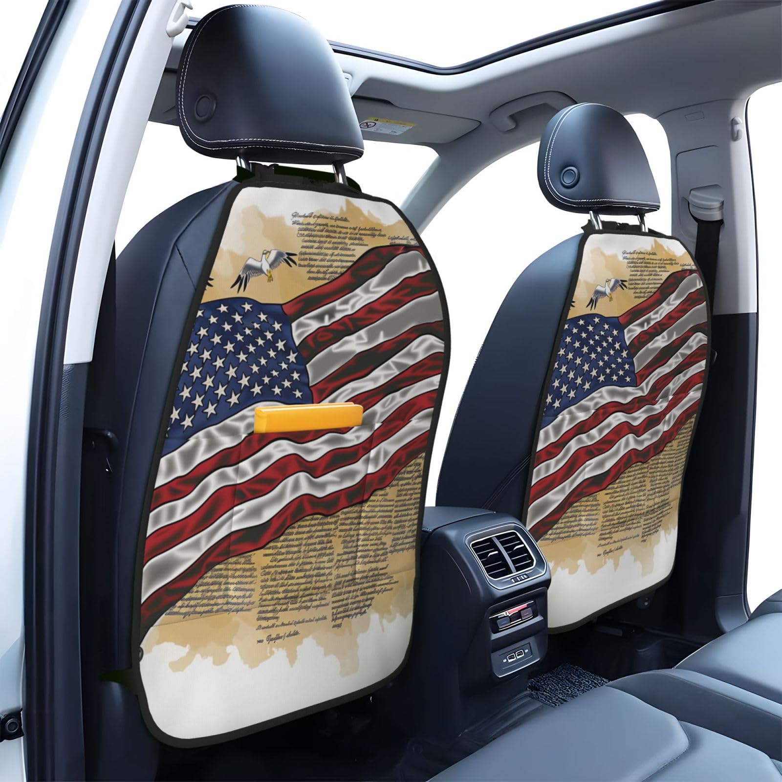 JTNWEC Pigeon and US Flag Print Car Seat Kick Mats with Organisers 2 Pack Backseat Protector Seat Covers for Your Car, SUV, or Truck