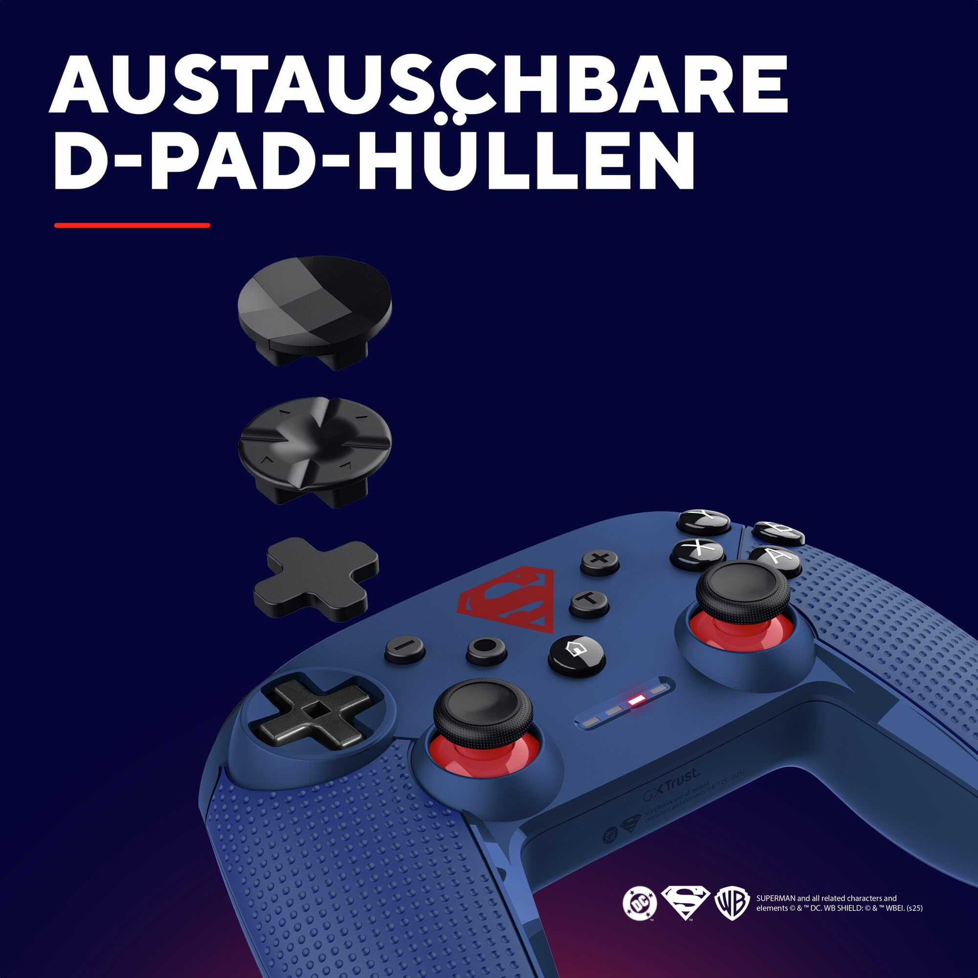 GXTrust Trust Gaming 542SM Muta Superman Lizenziert Controller Kabellos Bluetooth / 2.4GHz / USB für PC & Nintendo Switch, Aufladbare Batterie, Wireless Gamepad Computer Switch OLED/Lite iOS Android