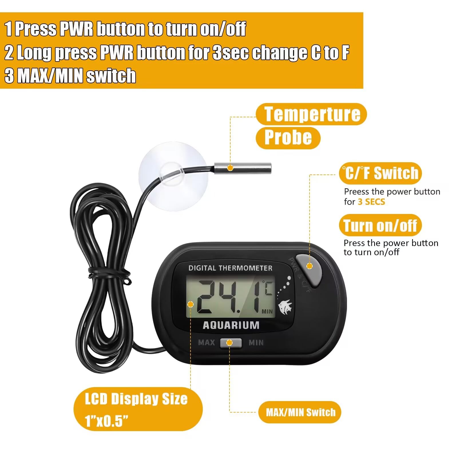 Amazon.co.jp: 水槽デジタル温度計 LCD表示 MAX/MIN記録付き 水槽