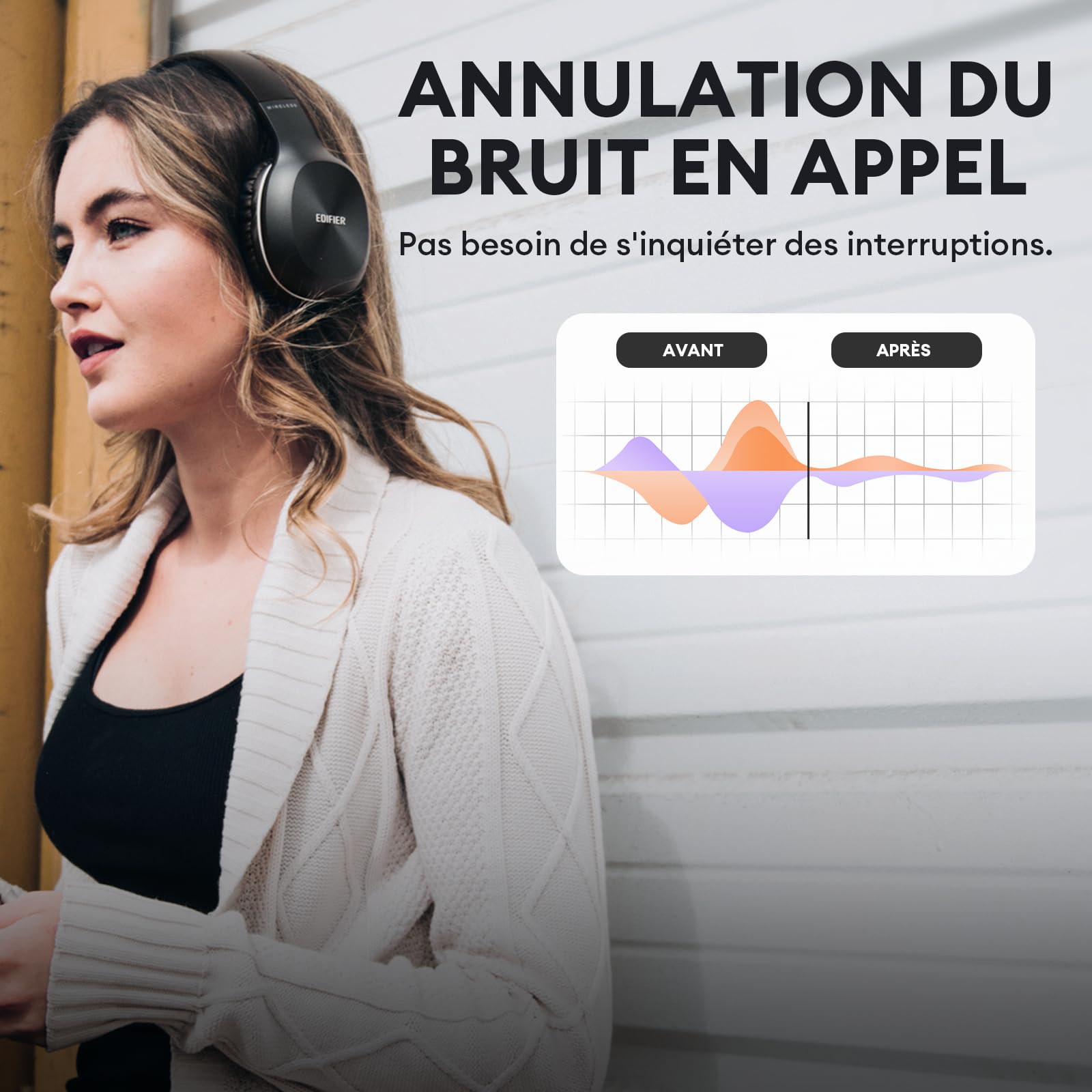 Edifier W800BT Plus Casque Supra-auriculaire sans Fil, Casque Bluetooth, CVC™ 8.0 Call Noise Cancelling, 55H de Lecture, Microphone Intégré, Bouton Physique, Contrôle APP, Noir