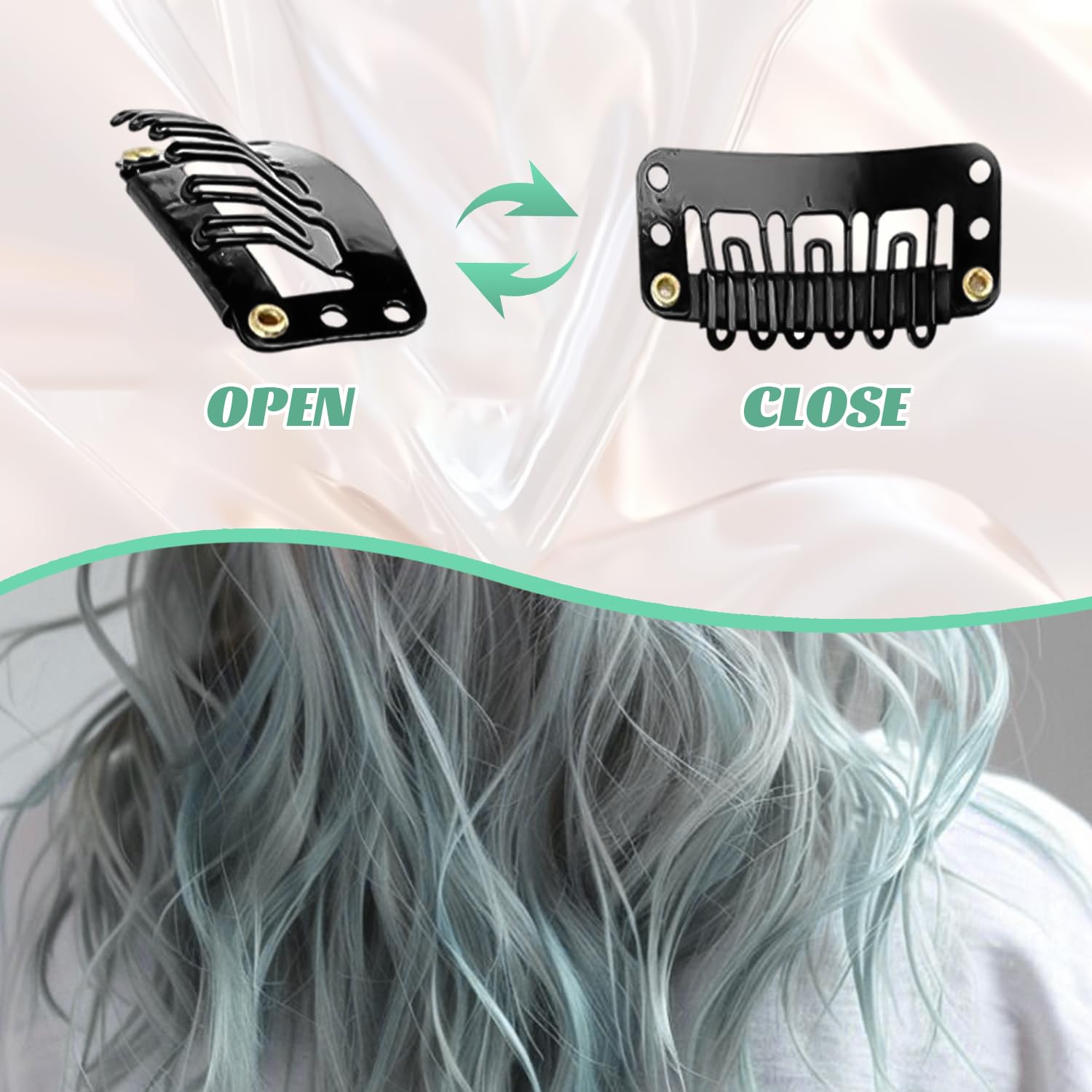 10 Pcs Hair Extensions, Mint green - Image 4