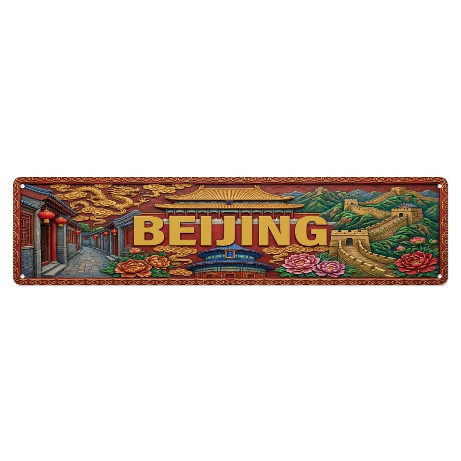Xanthor Style Metal Tin Sign Vintage Beijing China Flag Pattern