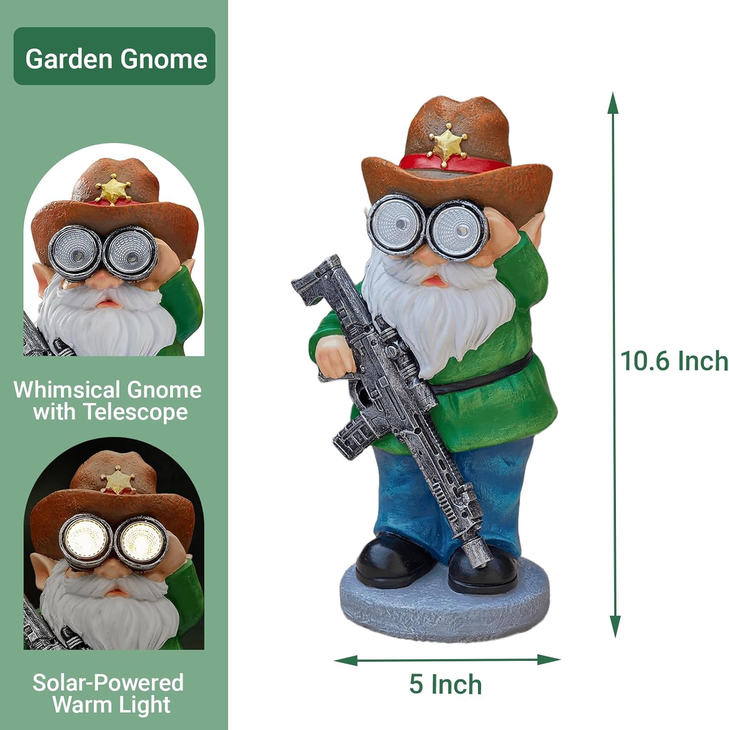 Funny Garden Gnomes Statue Outdoor Decor, Solar Telescope Gnome Decorations for Yard, Lawn, Patio, Porch, Christmas Birthday Housewaming Gifts for Dad, Men, Husband, 10.6 Inch, Resin