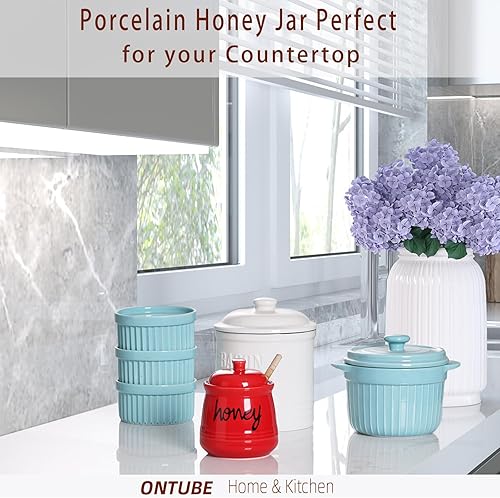 Vista 18 de Tarro de miel de 12 onzas con tapa y tapa de cerámica, color blanco