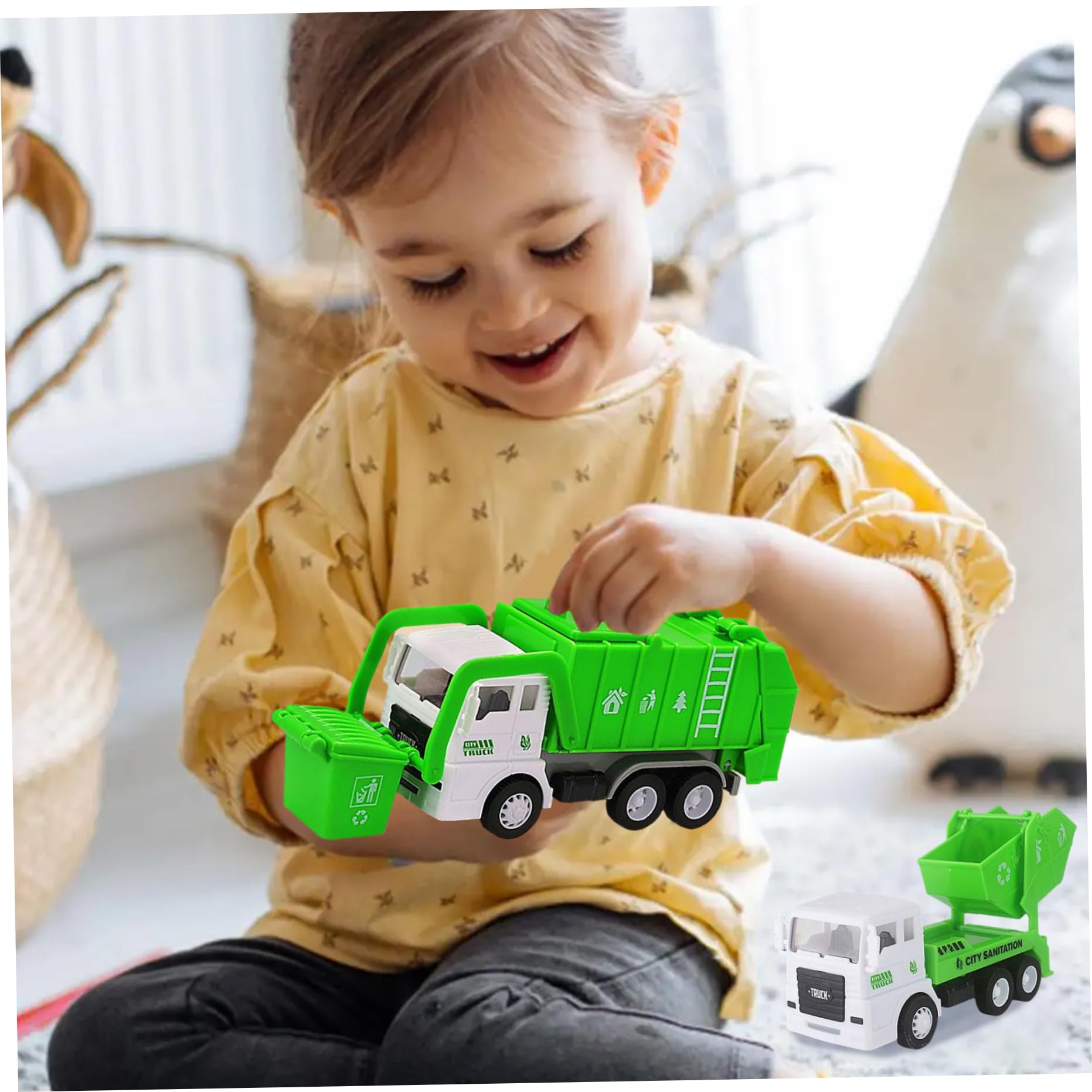 Camion della Spazzatura, 1 Set di Giocattoli per Camion della Spazzatura con 3 bidoni e 4 bidoni, Giocattolo interattivo educativo Realistico per Ragazzi dai 3 Ann