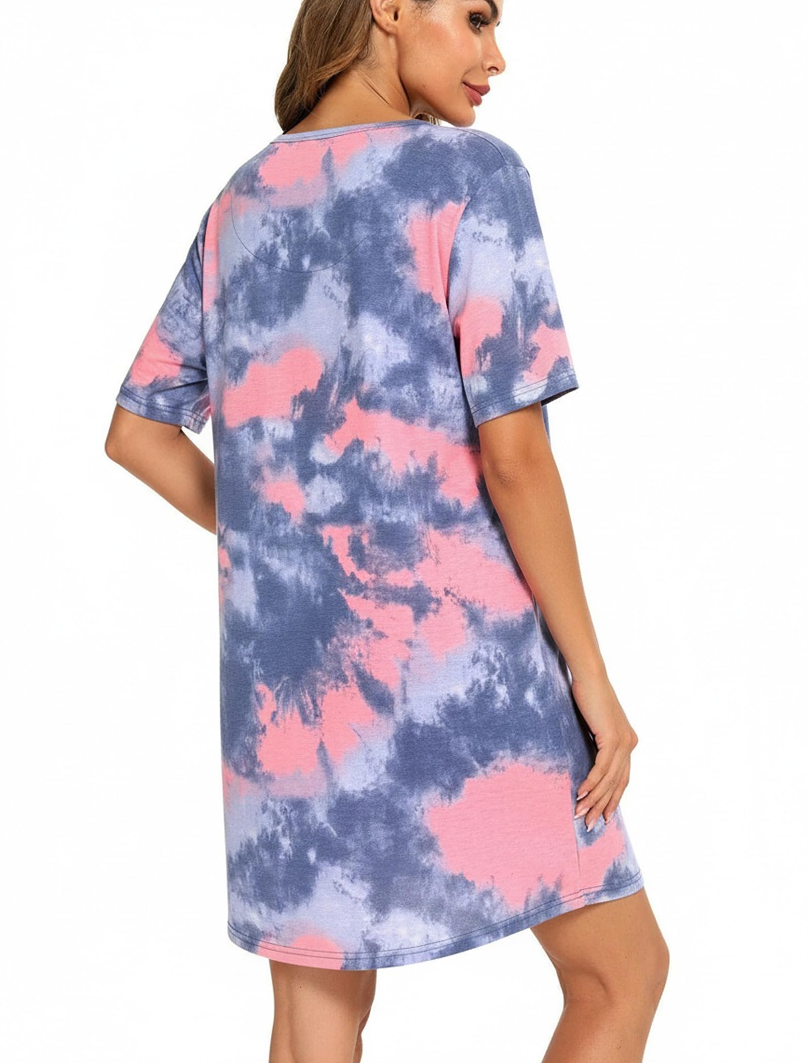 Damen Nachthemd Kurzarm & Schlafkleid Bequemes aus Baumwolle mit modischem Print für Schlaf & Freizeit Gr. S-3XL