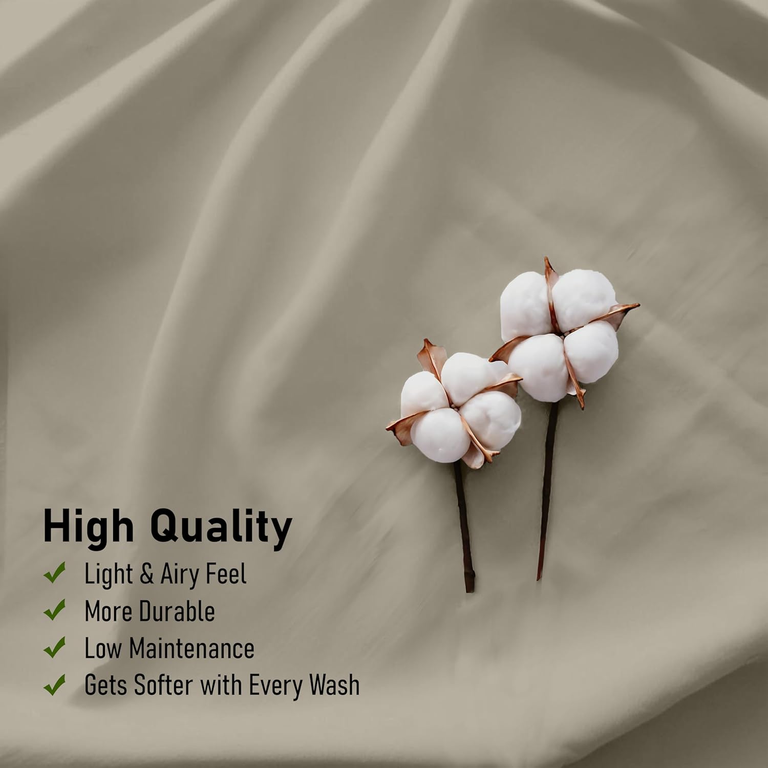 RUVANTI 100% Cotton Sheets – Queen Size Percale Bedding, Cooling & Breathable, Durable with a Crisp, Soft & Comfortable Feel, 16" Deep Pocket, 4-Piece Set, Taupe - Image 5