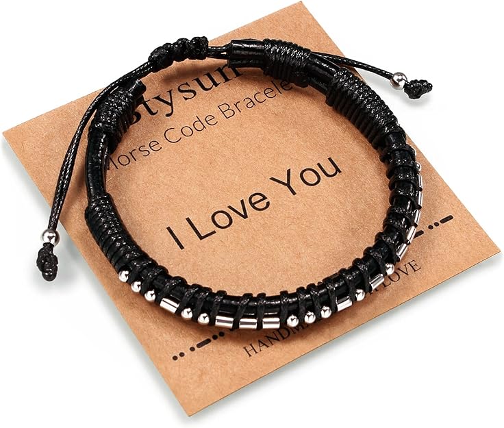 Inspirational Gifts for Men Morse Code Bracelets Mens Bracelets Graduation Gifts for Him Fathers Day Adjustable Leather Bracelet Motivational Birthday Annivesary Jewelry Stocking Stuffers for Men