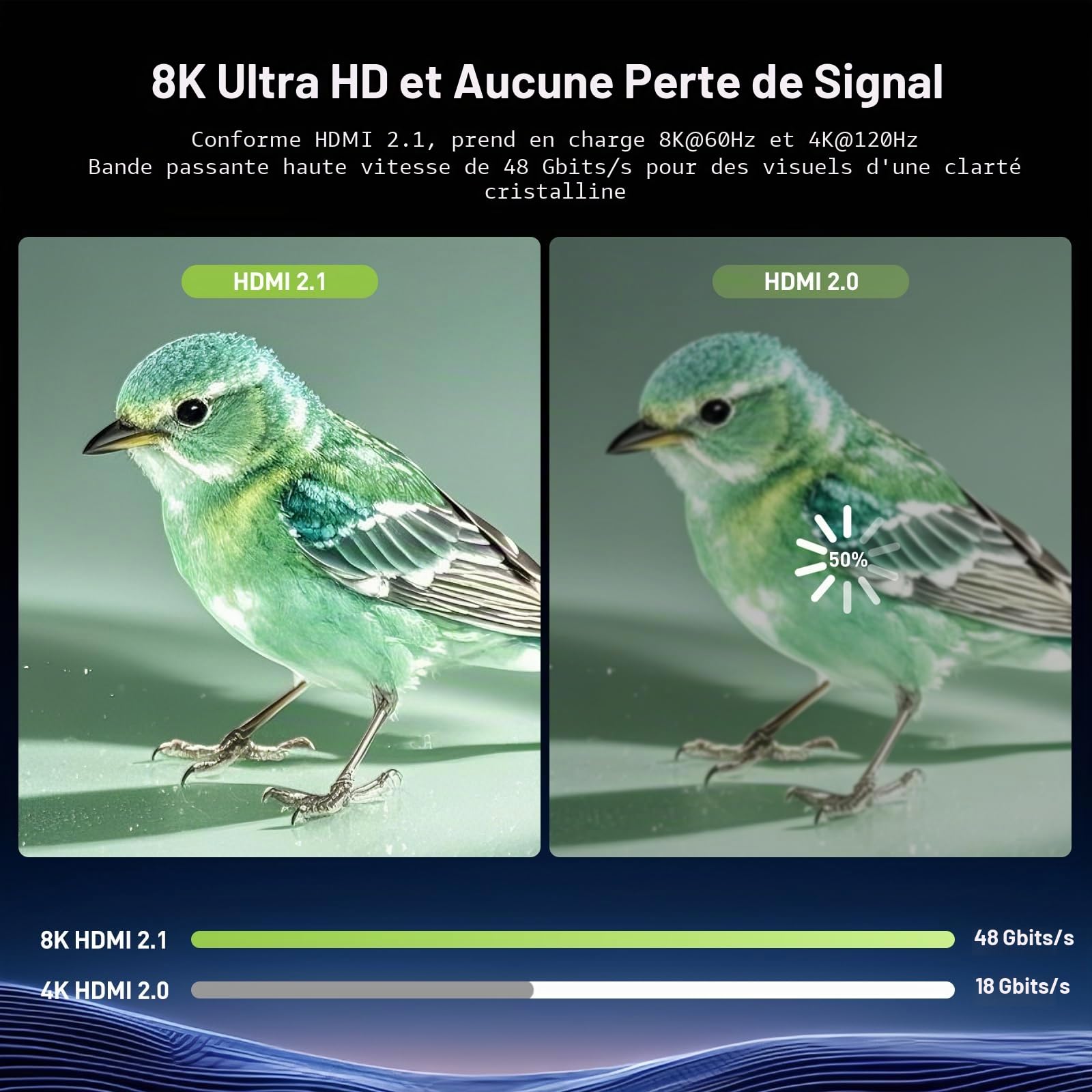 Connecteur HDMI 8K, 2 pièces Rallonge HDMI 2.1 Connecteur Femelle vers Femelle, Adaptateur prenant en Charge 8K@60Hz, 4K@120Hz UHD HDR eARC 3D Dolby, pour Ordinateur Portable, PC, Moniteur