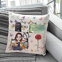 Vista 4 de ENCYCOM Almohada de bolsillo personalizada para lectura de libros, almohadas personalizadas con nombre, regalo para niñas ratones de biblioteca