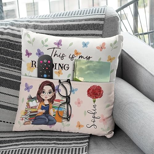 Miniatura 4 de ENCYCOM Almohada de bolsillo personalizada para lectura de libros, almohadas personalizadas con nombre, regalo para niñas ratones de biblioteca,