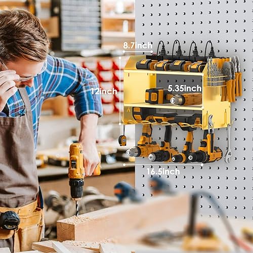 Miniatura 33 de CCCEI - Organizador modular de herramientas eléctricas para montaje en pared con estación de carga Estante de almacenamiento con ganchos