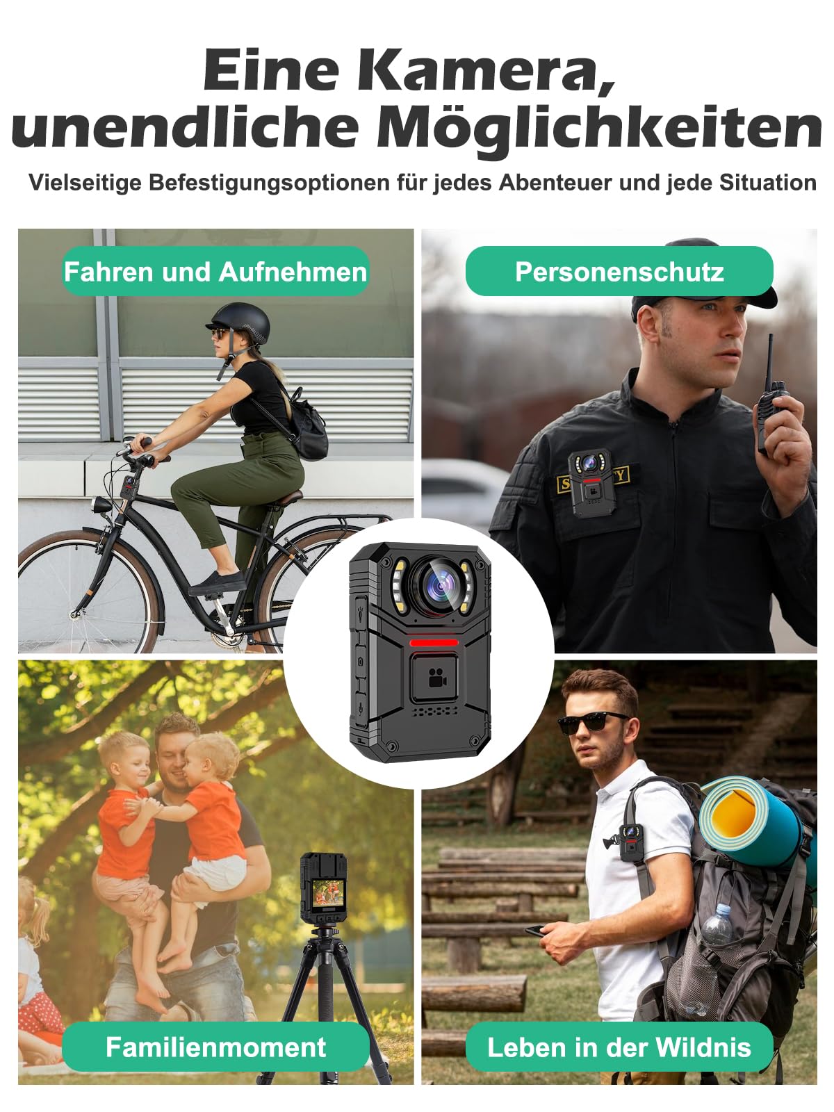 SPIKECAM Echte Body Cam 4K, Bodycam Körperkamera Mini 4K mit OTG, SOS-Alarm, Taschenlampe, Audio- und Videoaufnahme, Handy Body Camera für Polizei- und Sicherheitsdienste, 64GB