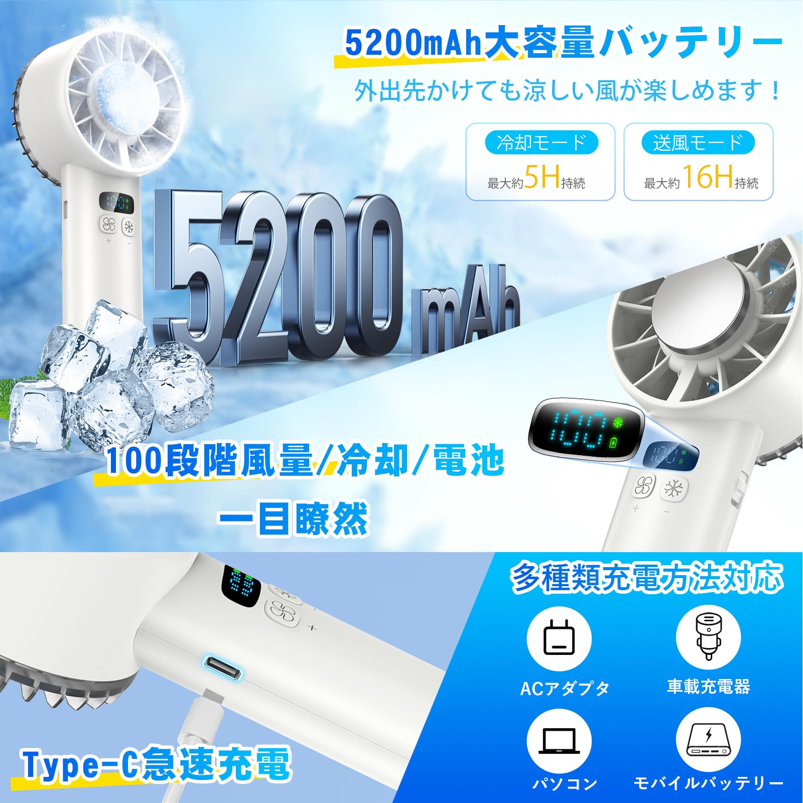 Amazon | ハンディファン 冷却プレート【2026年最強超大風速】手持ち