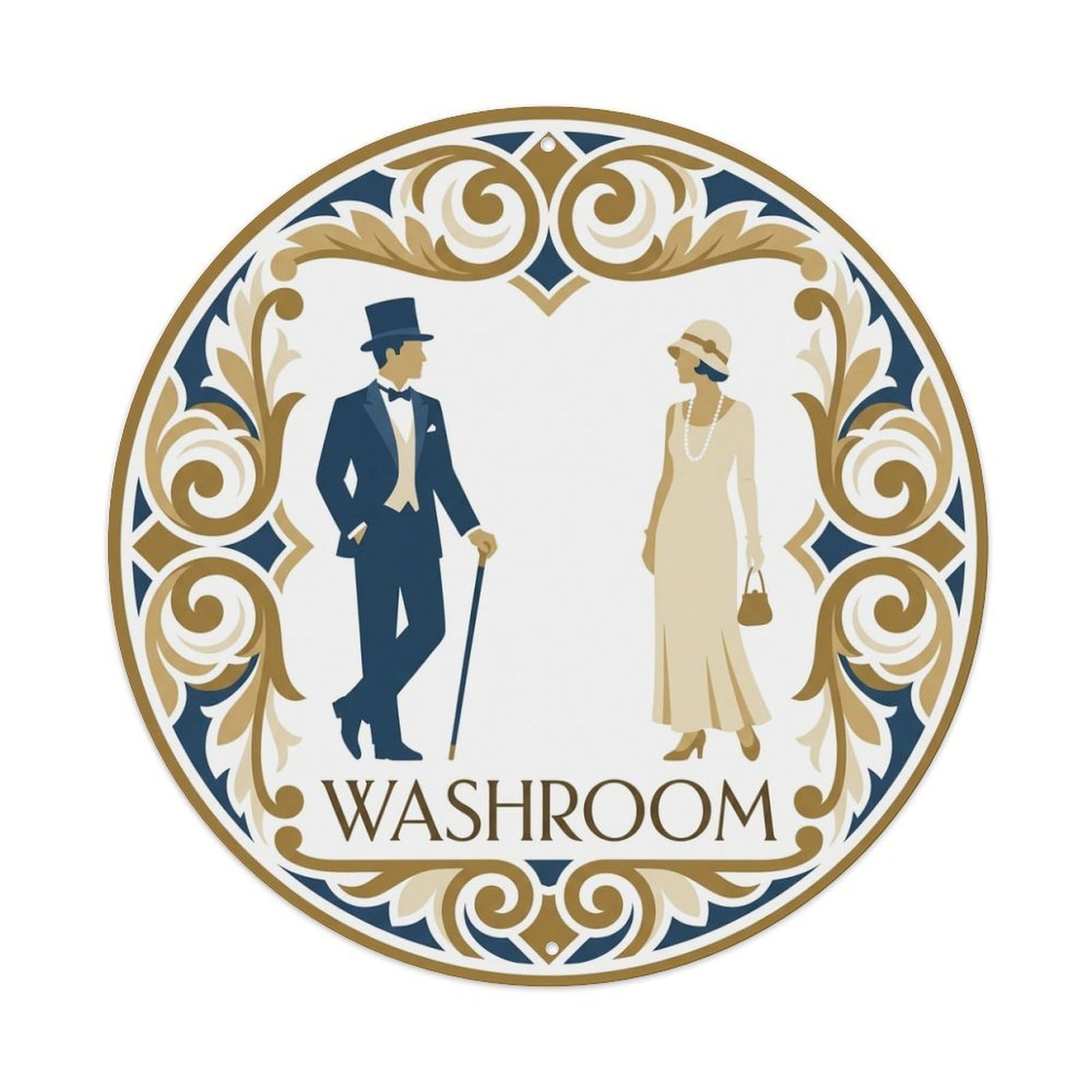 Olhnbad Style Baroque Scroll Restroom Notice Washroom Metal Tin Sign