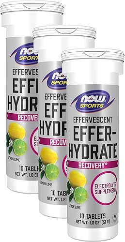 NOW Sports Nutrition, efervescente efervescente-hidrato, suplemento de electrolitos, recuperación*, limón lima, 10 tabletas (paquete de 3)