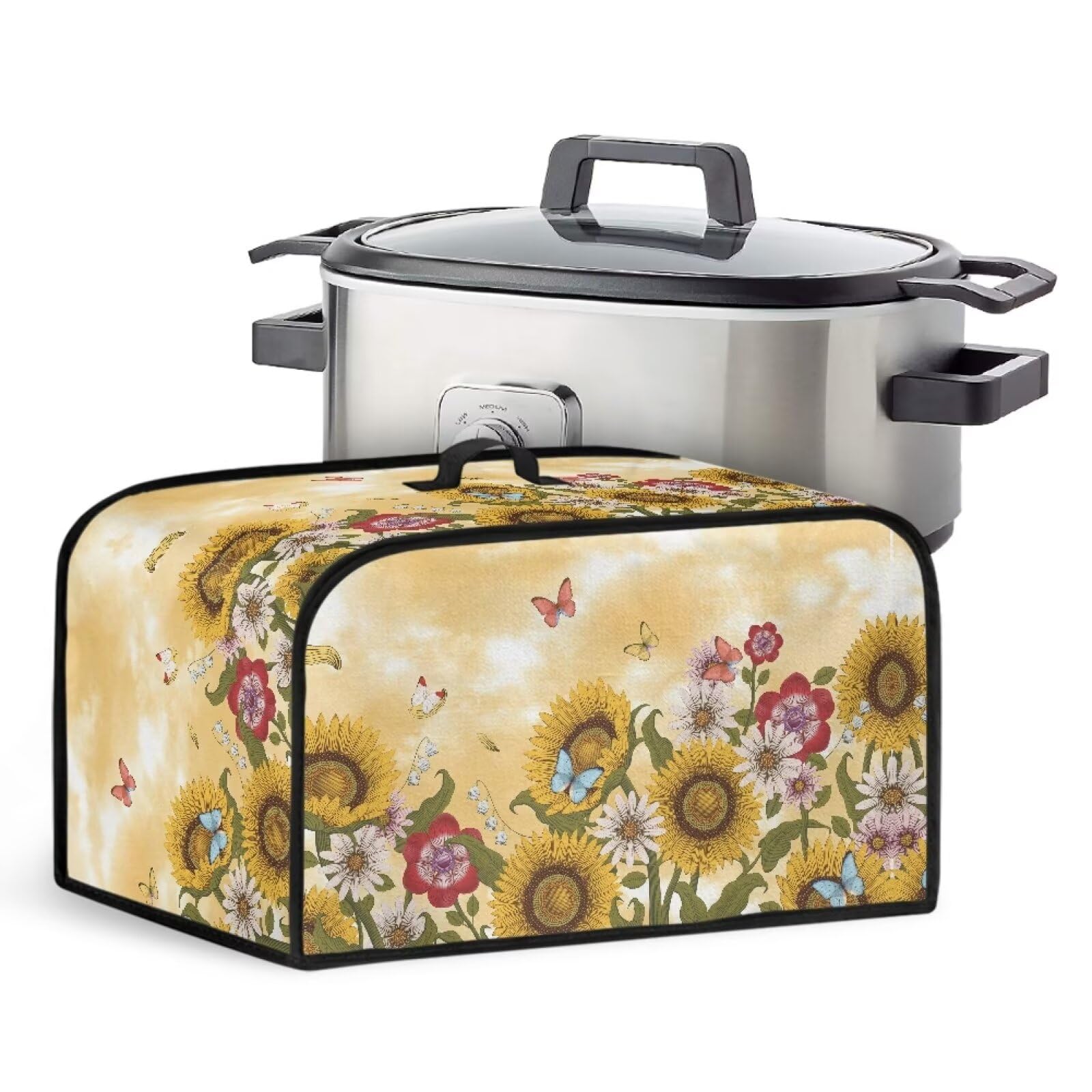 Sunflower Butterfly Slow Cooker Crock Pot Cover Small Crock Pot Dust Cover with Top Handle for Storage Small