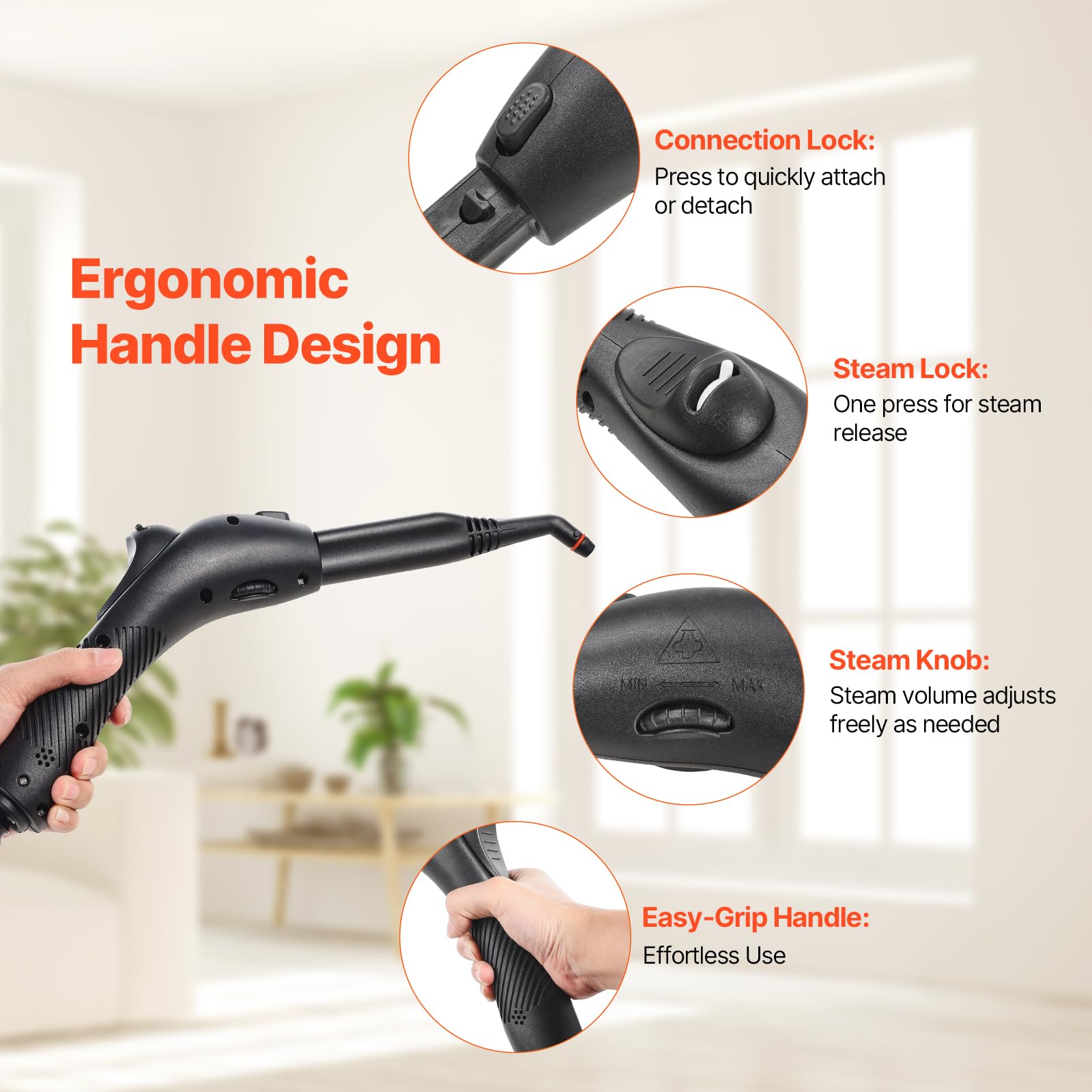 VEVOR Nettoyeur Vapeur Multifonction, Nettoyeur à la Vapeur avec 27 Accessoires, Cordon d'Alimentation Extra-long, Réservoir de 1,5 L et Poignée Portable, pour Coulis, Carrelage, Sols, Maison
