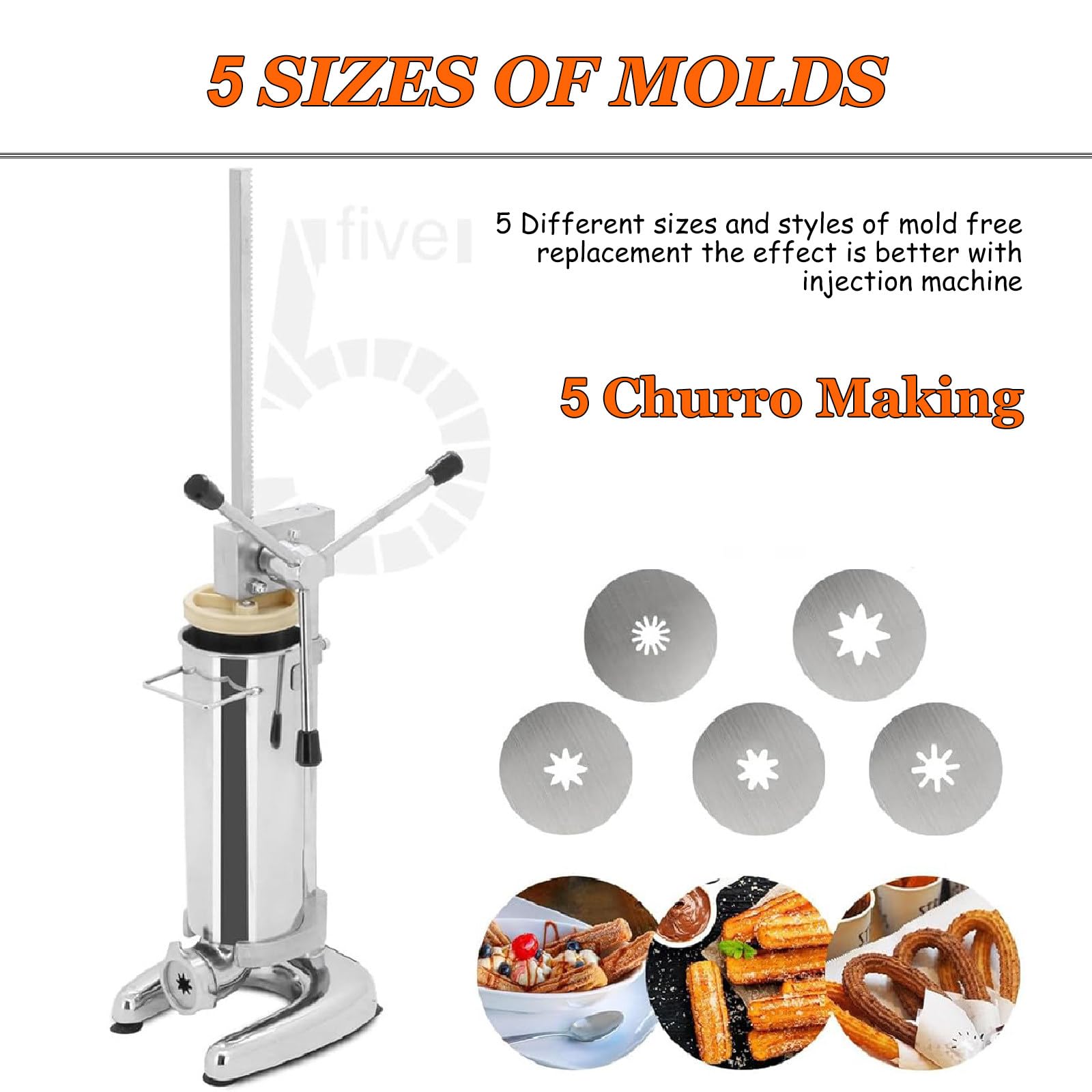 MáQuina Para Hacer Donas EspañOlas Manuales De Acero Inoxidable, MáQuina Comercial Vertical Para Churros Con 5 Boquillas Para Uso DoméStico En Restaurantes