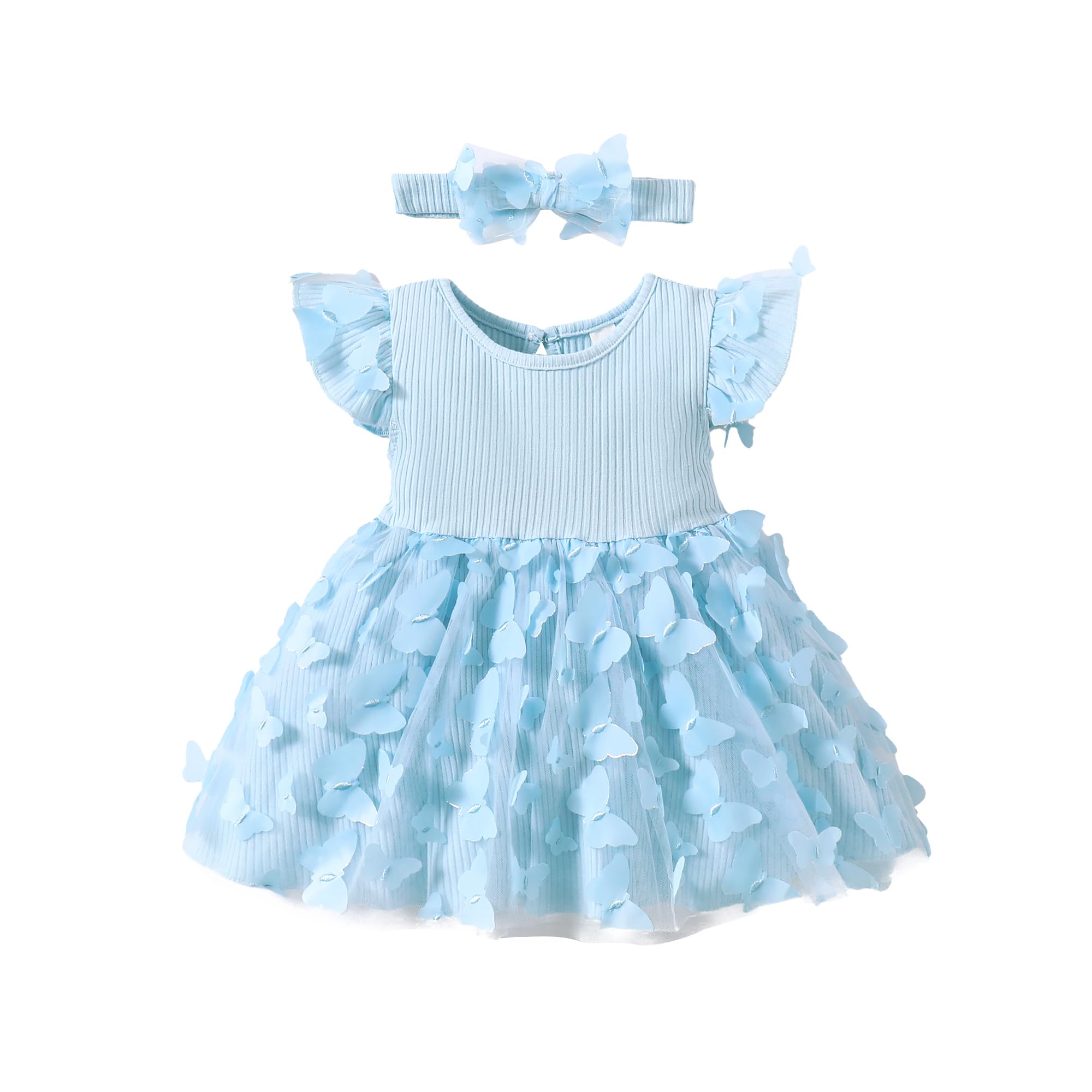 LYSMuch Baby Girl Butterfly Dress Baby Princess Short Sleeve Party Dress