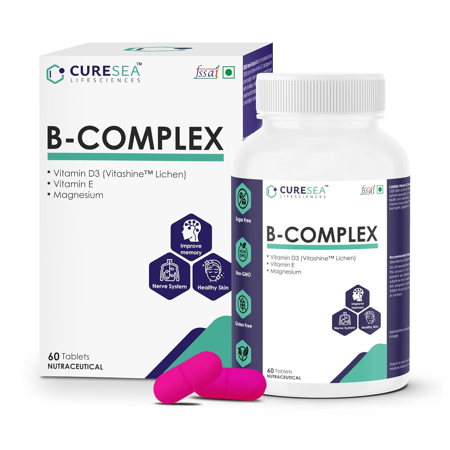 CURESEA Lifesciences Vegan Vitamin B Complex 100% RDA B1, B2, B3, B5 ...
