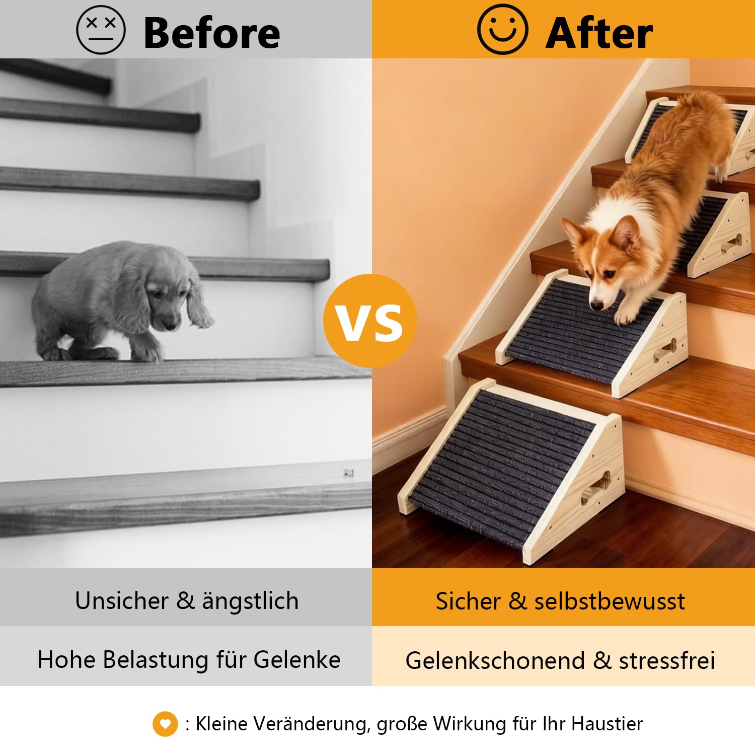 4 Stück Hunderampen für Treppen, Hundetreppe Holz mit Rutschfester Trittmatte, Treppenstufen Haustiertreppe für kleine Hunde und Katzen, Haustierstufen für ältere oder Verletzte Haustiere