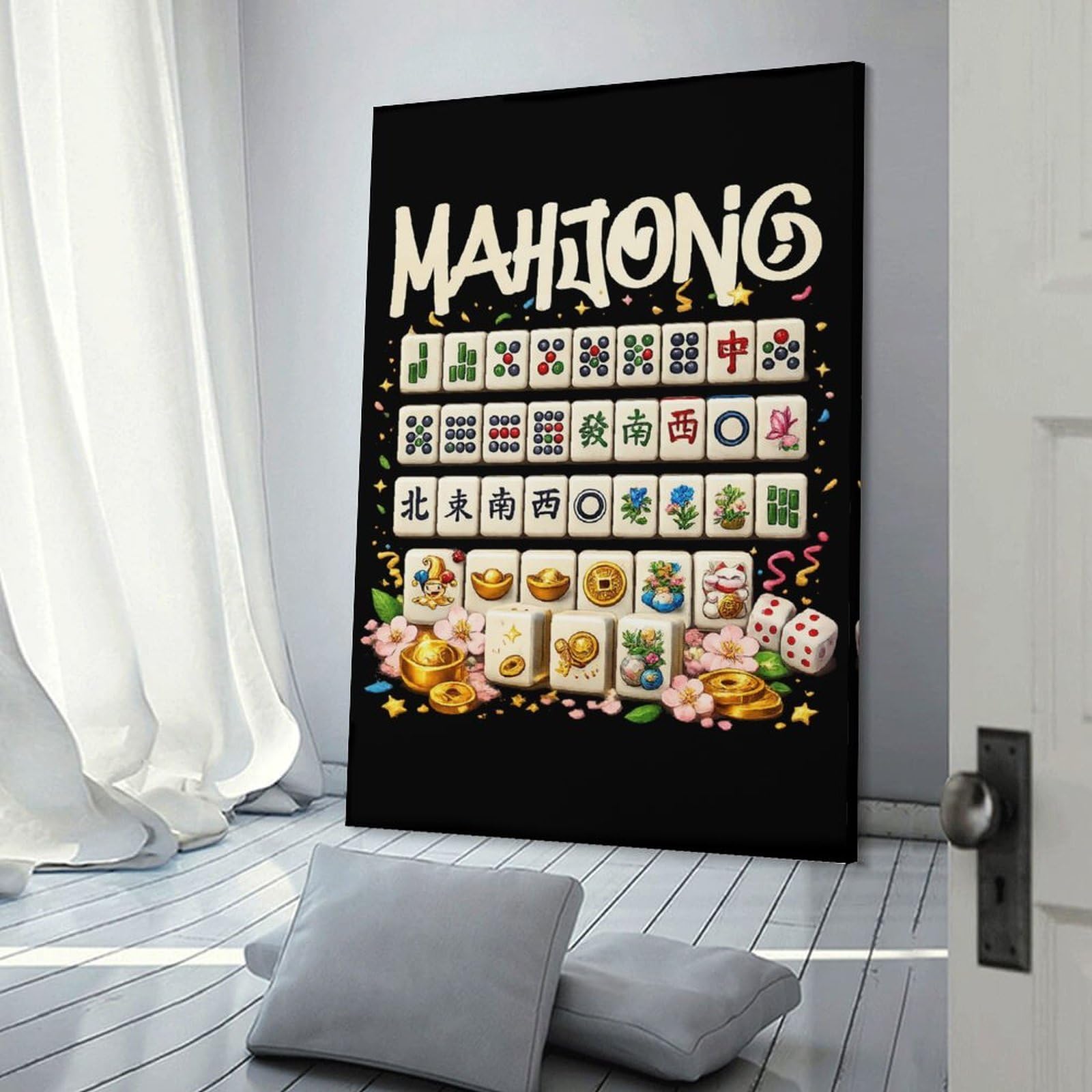 Junmoney Mahjong Tiles And Decorations Canvas Wall Art, 20x30inch(50x75cm), for Living Room, Bedroom Or Home Office, A Wall Art Gift for Fresh Interiors
