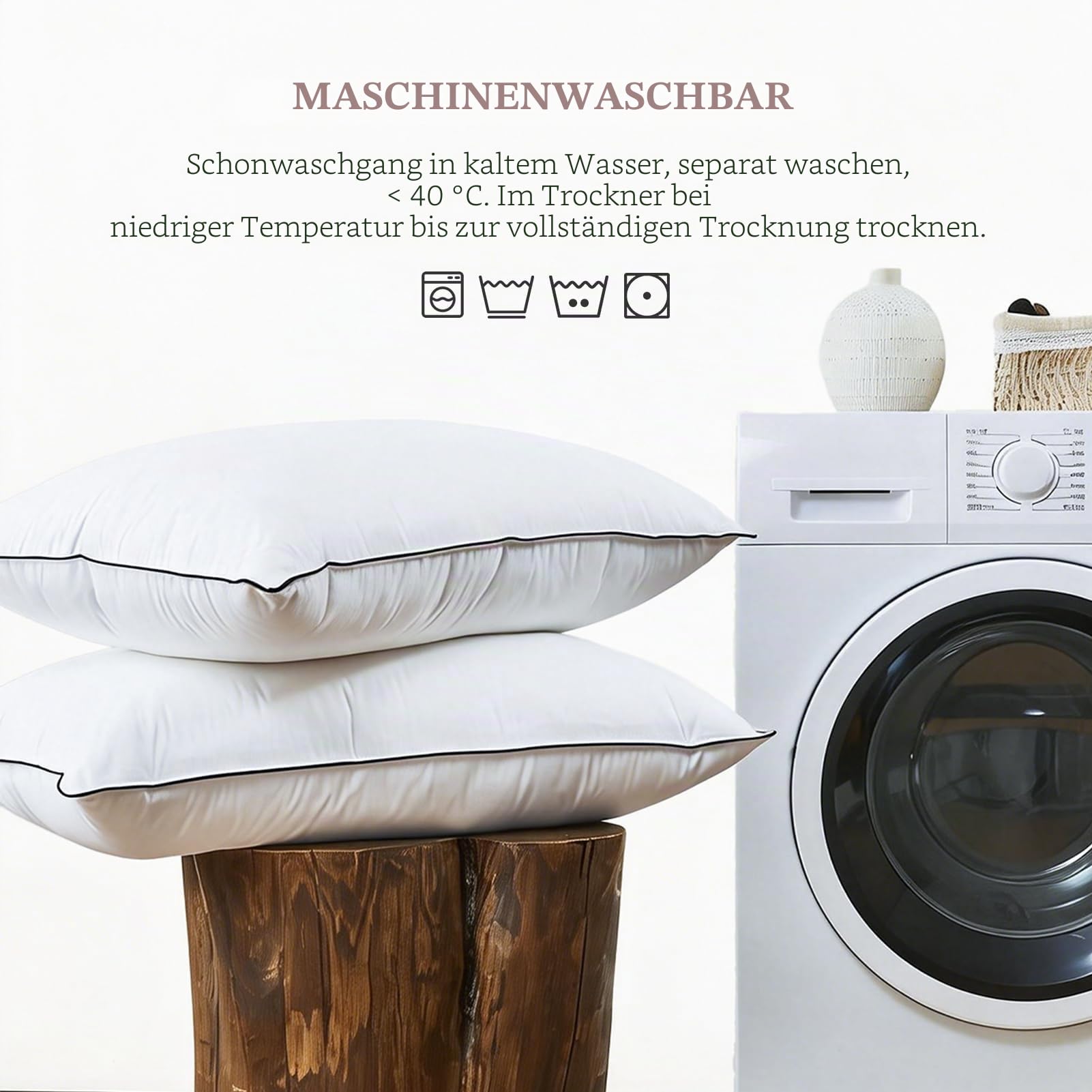 DWR Daunenkissen 80x80 cm (2 Stück) | 3-Kammer Kopfkissen | 90% weiße Gänsedaune Außen | Feder-Mischung Innen | 100% Bio-Baumwollbezug | Mittlere Unterstützung Schlafkissen | RDS und Oeko-TEX