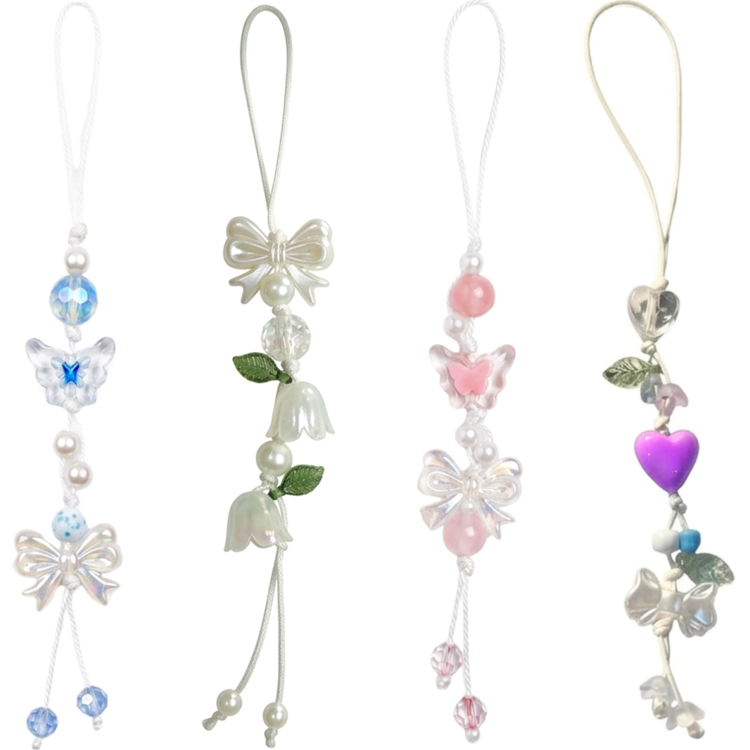 4Pcs Fantasy Aesthetic Phone Charms for Girls & Women | Korean Beaded Mobile Hanging Straps for Phone, Purse, Bag & Keychain | Cute Coquette Kawaii Accessories-image-11