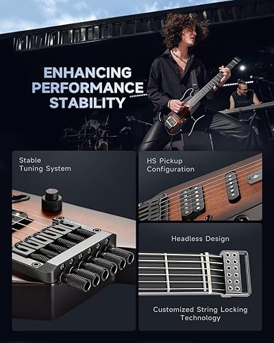 Miniatura 5 de Donner HUSH-X - Kit de guitarra eléctrica, guitarra sin cabeza ligera, ideal para viajes y práctica, cuerpo sólido de caoba con soportes fáciles de