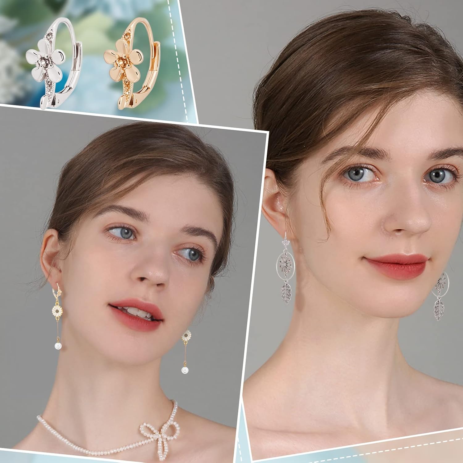 Beebeecraft 24Pcs 2 Colors Leverback Earring Findings 18K Gold & Platinum Plated French Earring Hooks Flower Pattern Interchangeable Dangle Ear Wire Findings for Spring Summer Jewelry Making - Image 6
