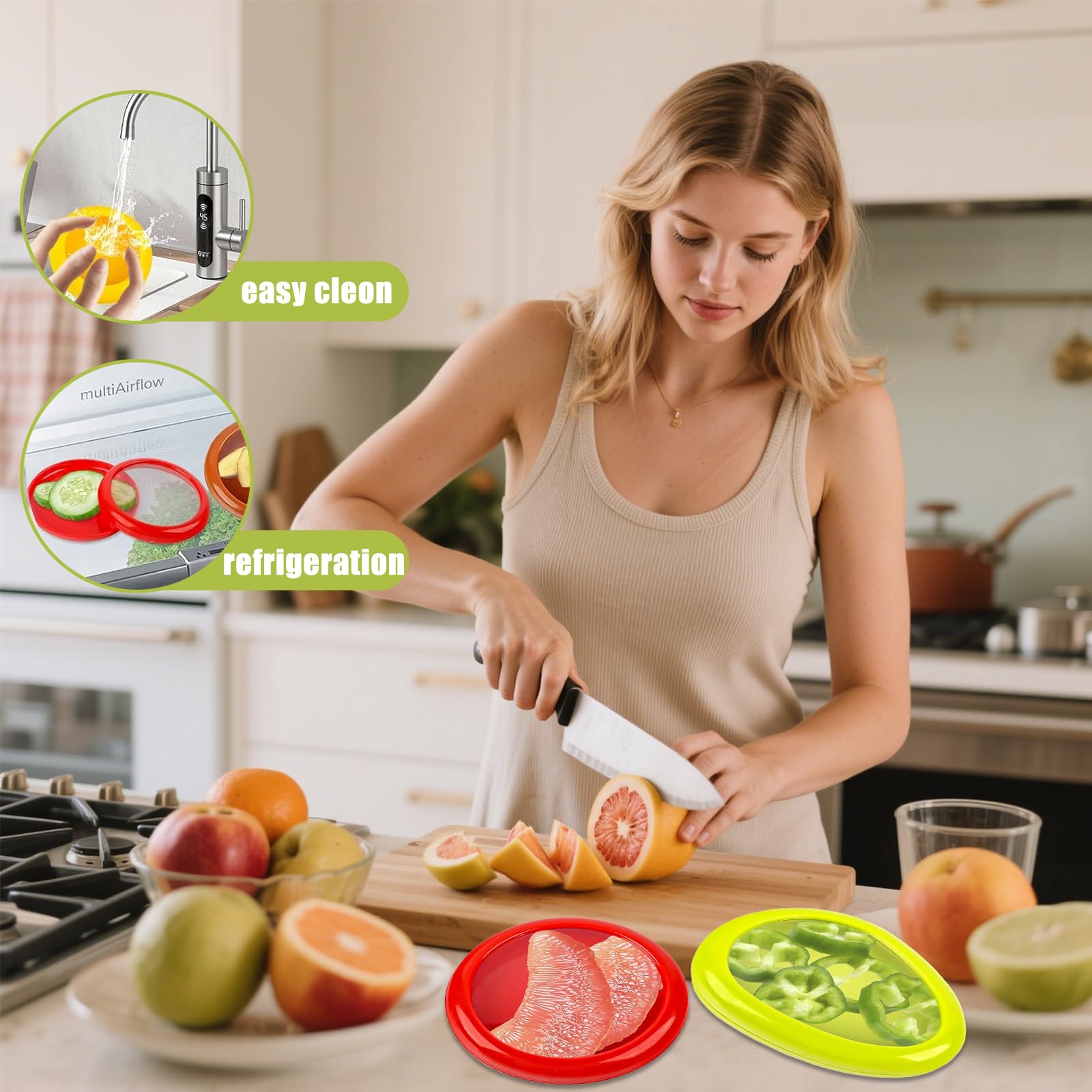 4 Pezzi Silicone Fruit Storage Box, Alimenti in Silicone Riutilizzabili, Set di Contenitori per Frutta e Verdura, Adatto per Mantenere Freschi Frutta e Verdura