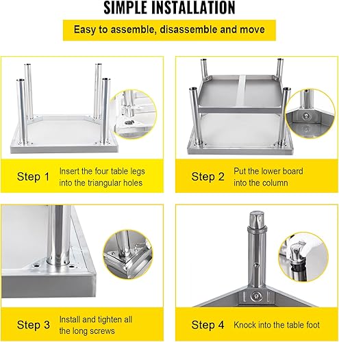 Miniatura 6 de VEVOR Soporte de parrilla de acero inoxidable, mesa de acero inoxidable de 60 x 30 x 24 pulgadas, mesa de soporte para parrilla con estante inferior