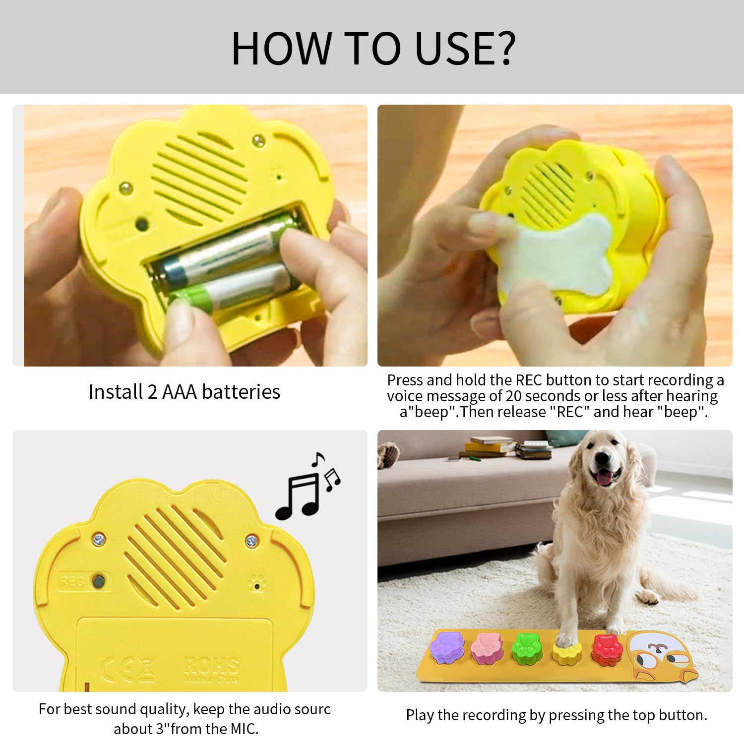 Lot de 5 Boutons pour Chien,Bouton Chien,Boutons de Communication pour Chien,Entraînement des Animaux de Compagnie,Bouton pour la Communication - 30 Secondes d'enregistre,Ment Vocal