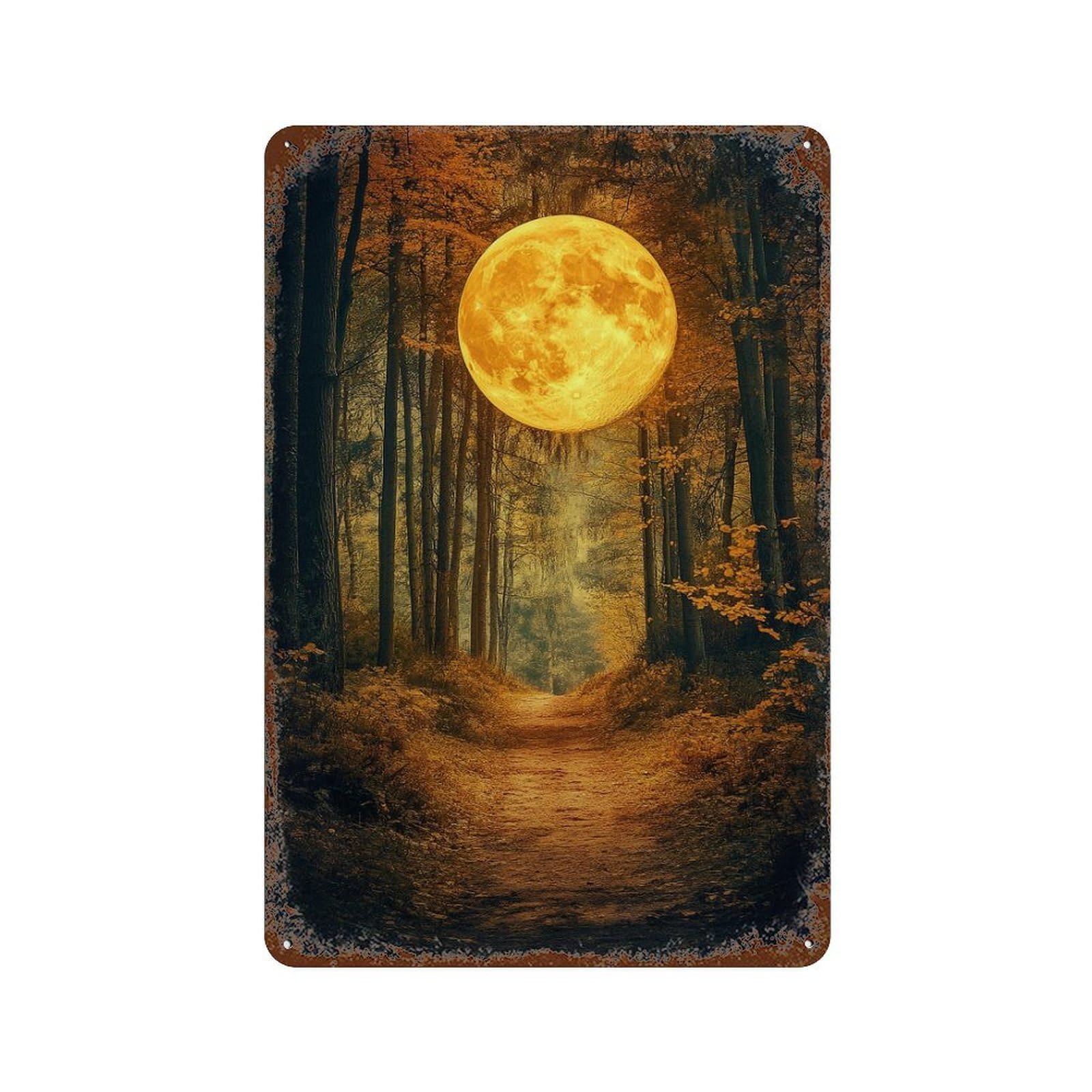 Moonlit Forest Pathway-1 Aged Metal Wall Plaque 11.8"x7.9", for Office, Studio And Wall Decor, Novelty Wall Decor