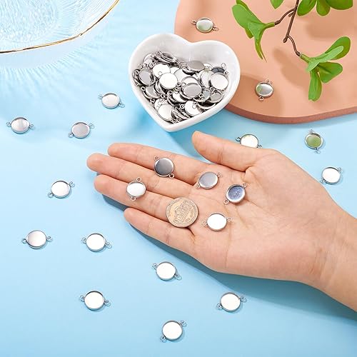 Miniatura 51 de Craftdady 100 conectores colgantes de bandeja de bisel de 0.98 pulgadas (0.984 in), color blanco cameo redondo, cabujón de acero inoxidable, doble