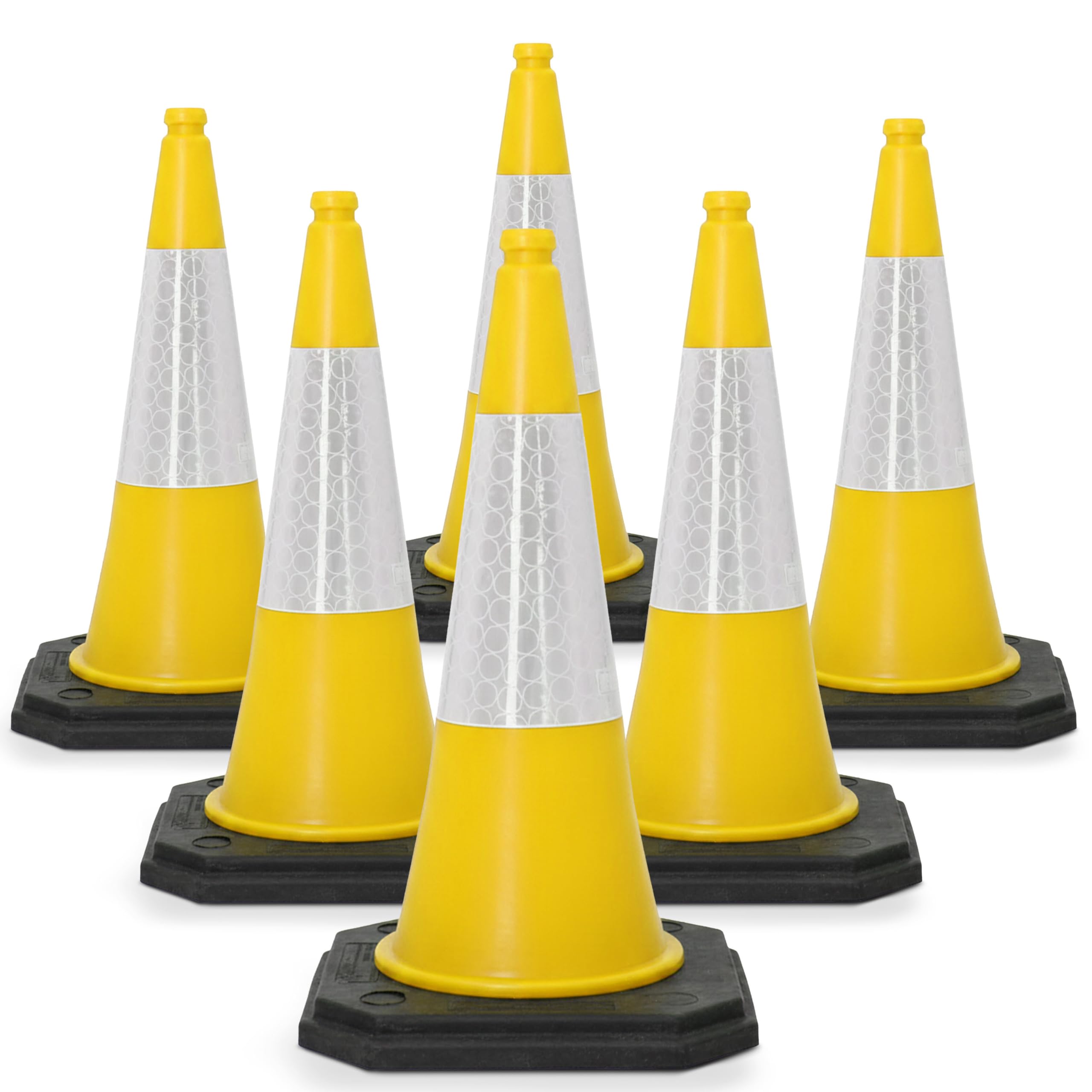 Street Solutions UK Yellow Traffic Cones 750mm Pack of 6 - Heavy Duty Road Cones Large, Wind Resistant High Reflectivity No Parking Cones