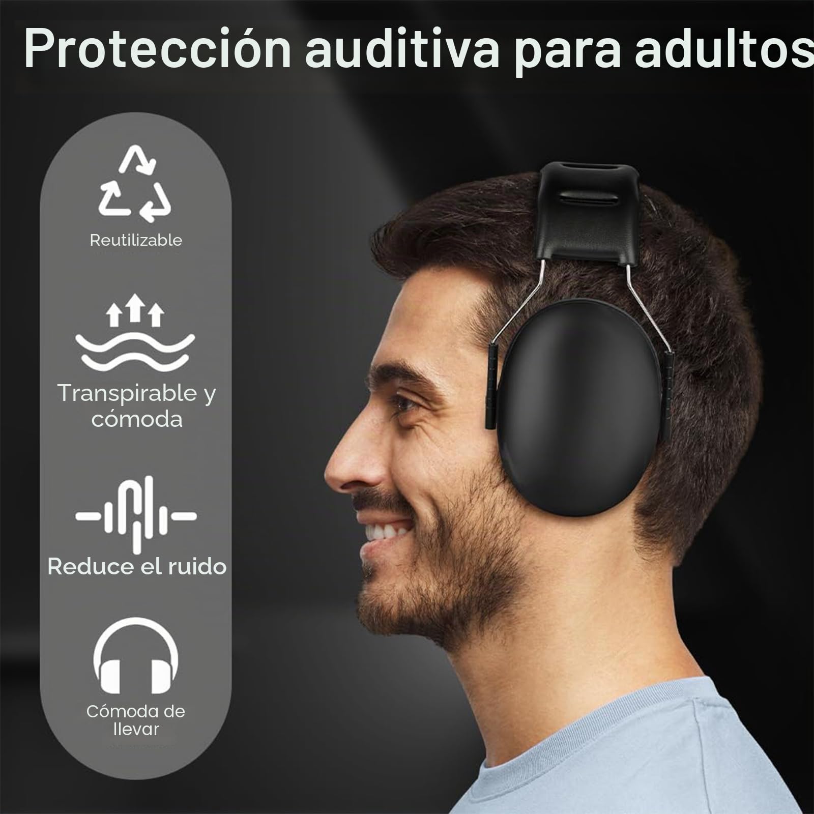 flintronic Casco Antiruido, Protectores Auditivos SNR 28/22/25 dB, Ajustable Cascos Insonorizacion, para Adultos/Niños, para el Trabajo, Estudiar
