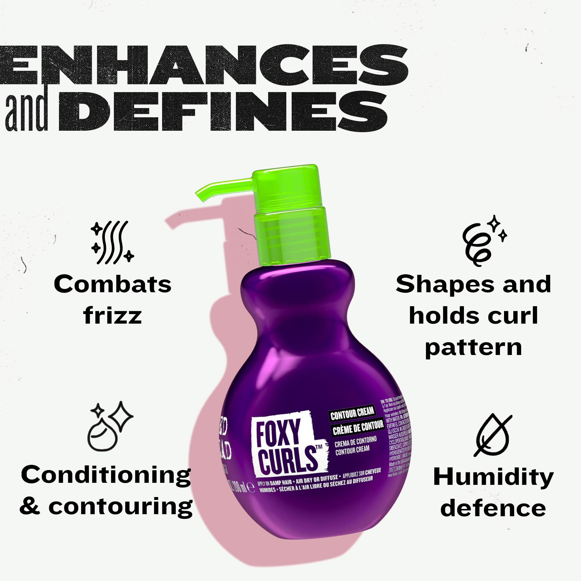 Bed Head by TIGI Foxy Curls Contour Cream, crème coiffante anti-frisottis pour boucles et ondulations rebondies, soin léger hydratant, 200 ml
