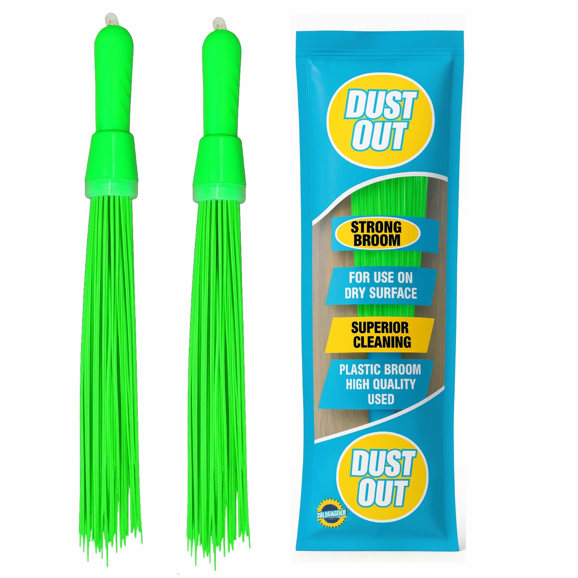 Dust Out Heavy-Duty Kharata Plastic Bathroom Broom (Pack of 2) |185 g |24 Inches with 60 Bristles | for Cleaning Floor and Bathroom, Wet and Dry Floor Cleaning Fiber Broom Hard Bristle Plastic.
