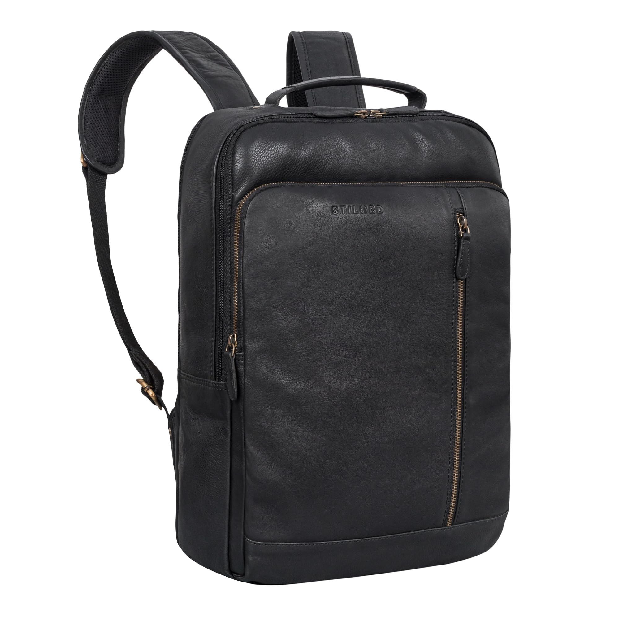 STILORD 'Konrad' Zaino Da Lavoro in Pelle per Uomo e Donna - Elegante per Notebook 15,6 Pollici - A Tracolla per Uni Colore:nero