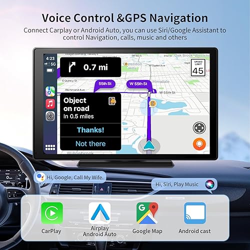 Miniatura 3 de CarPlay - Estéreo portátil para automóvil de 9 pulgadas, Carplay inalámbrico y Android Auto, pantalla táctil portátil, navegación GPS, receptores de